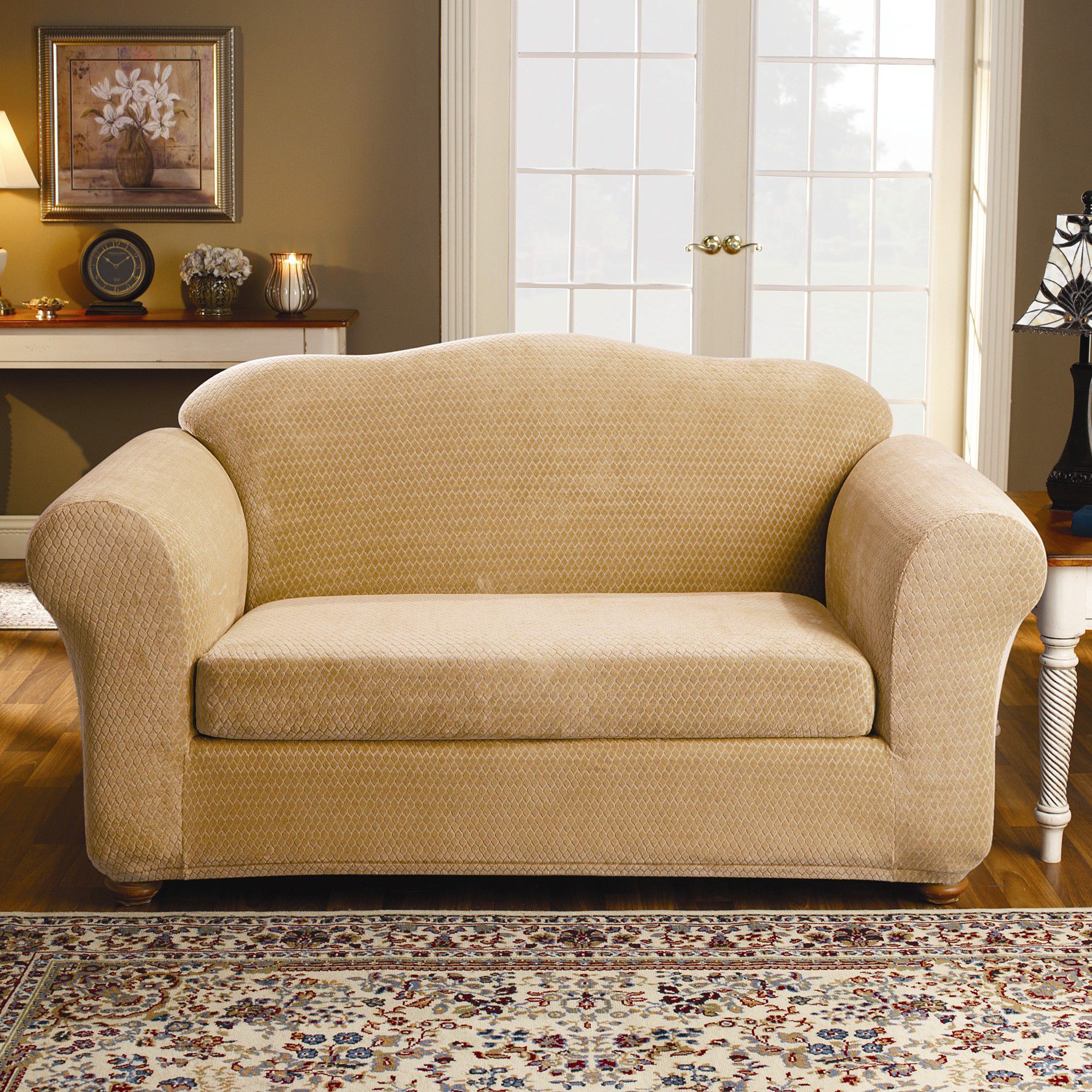 Slipcovers 2013 Sure Fit Stretch Royal Diamond Gold 2 Piece Sofa Slipcover