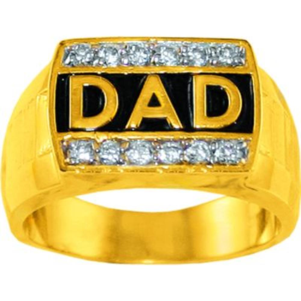 18k Gold over Sterling Silver Dad Ring with Cubic Zirconia Accents