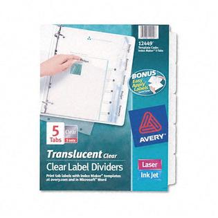 Avery Translucent Index Divider with Clear Labels, 5-Tab - Office