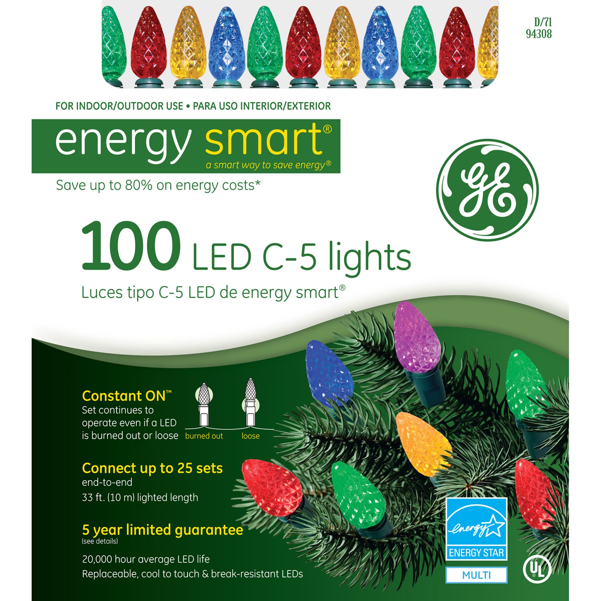 Energy Smart LED 100 Light String Set, Multi