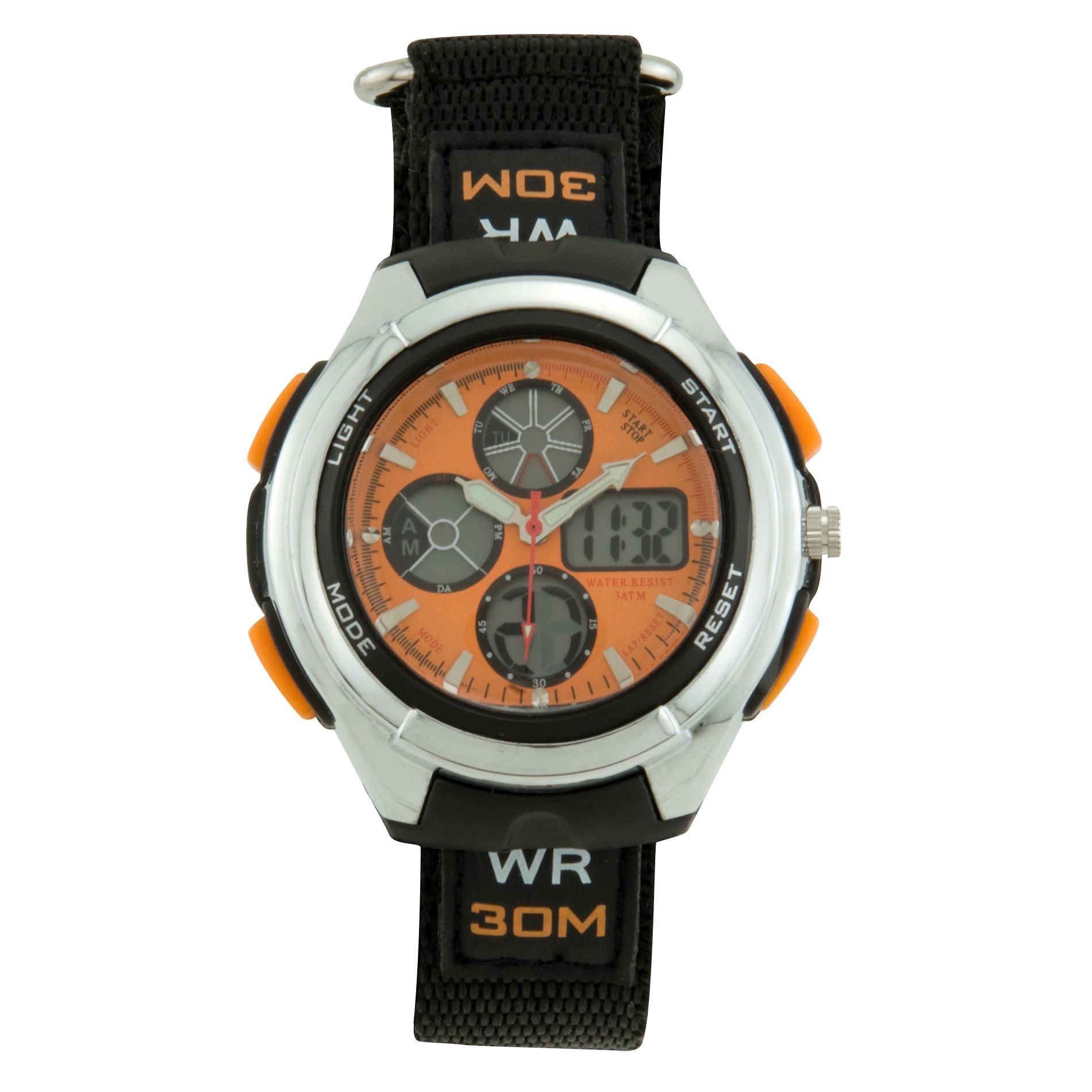 Mens Calendar Day/Date Chrono/Digital Watch w/Orange Dial & Faststrap Band at Kmart.com