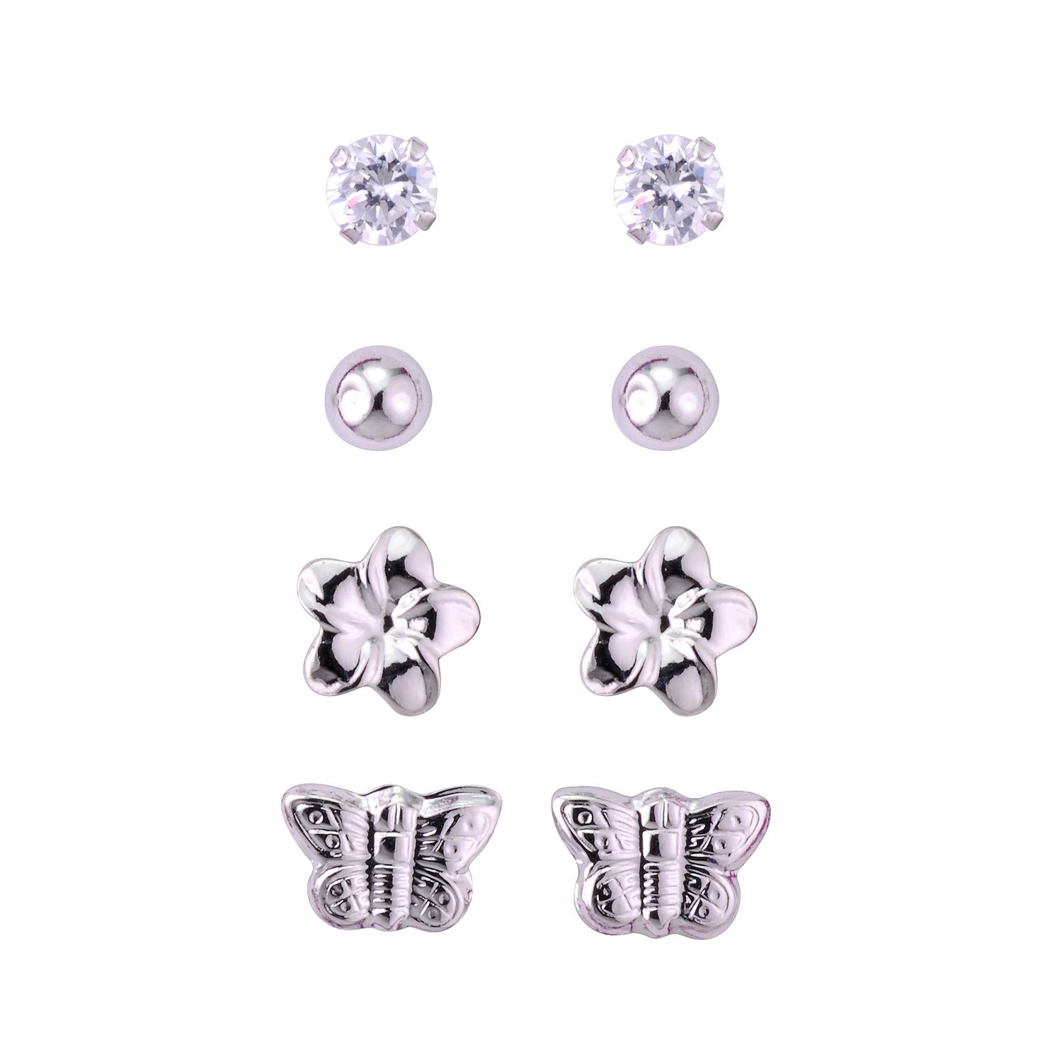 Disney Sterling Silver Tinkerbell  Earring Set- Ball, Butterfly, Flower and CZ Stud at Kmart.com
