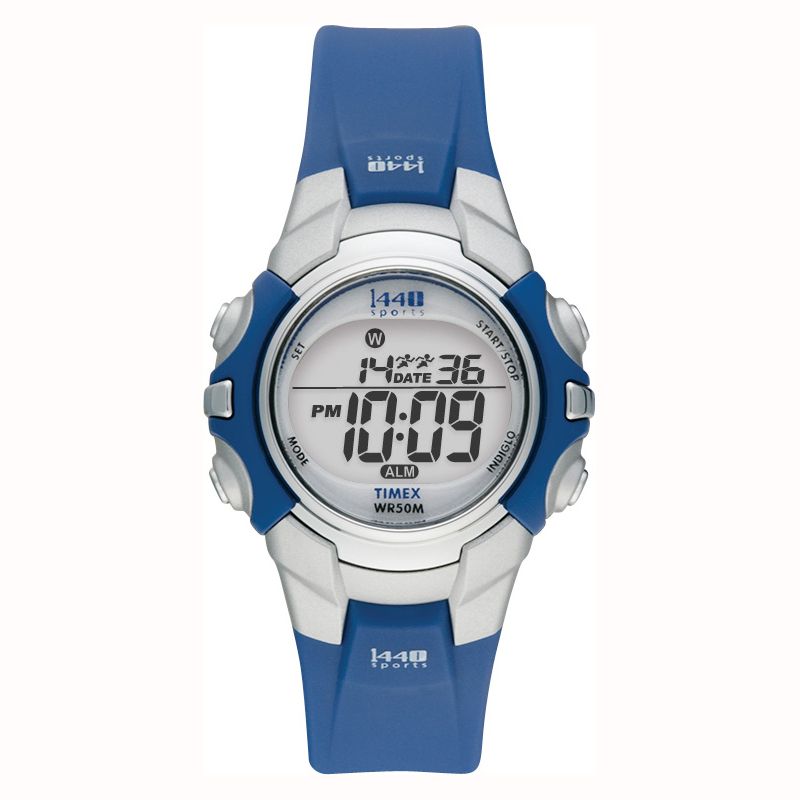 Calendar/Chronograph 1440 Watch w/Silvertone/Blue Case  Digital Dial  Blue Band