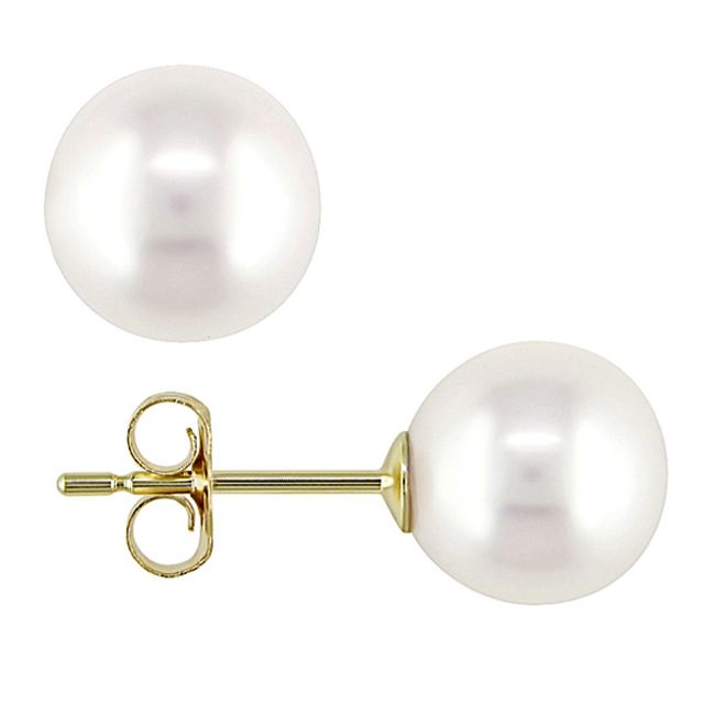 8-8.5mm Freshwater White Cultured Pearl Stud Earrings in 10k Gold at mygofer.com