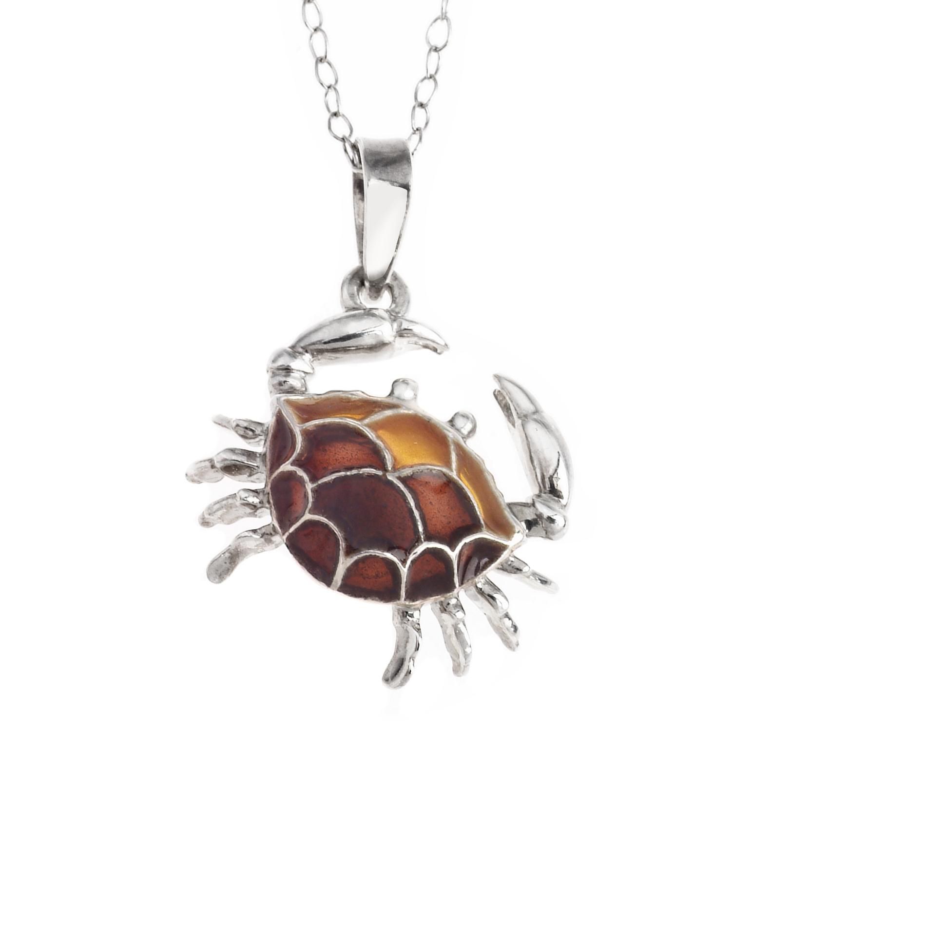 Jewelry For Trees Sterling Silver Brown Enamel Crab Pendant