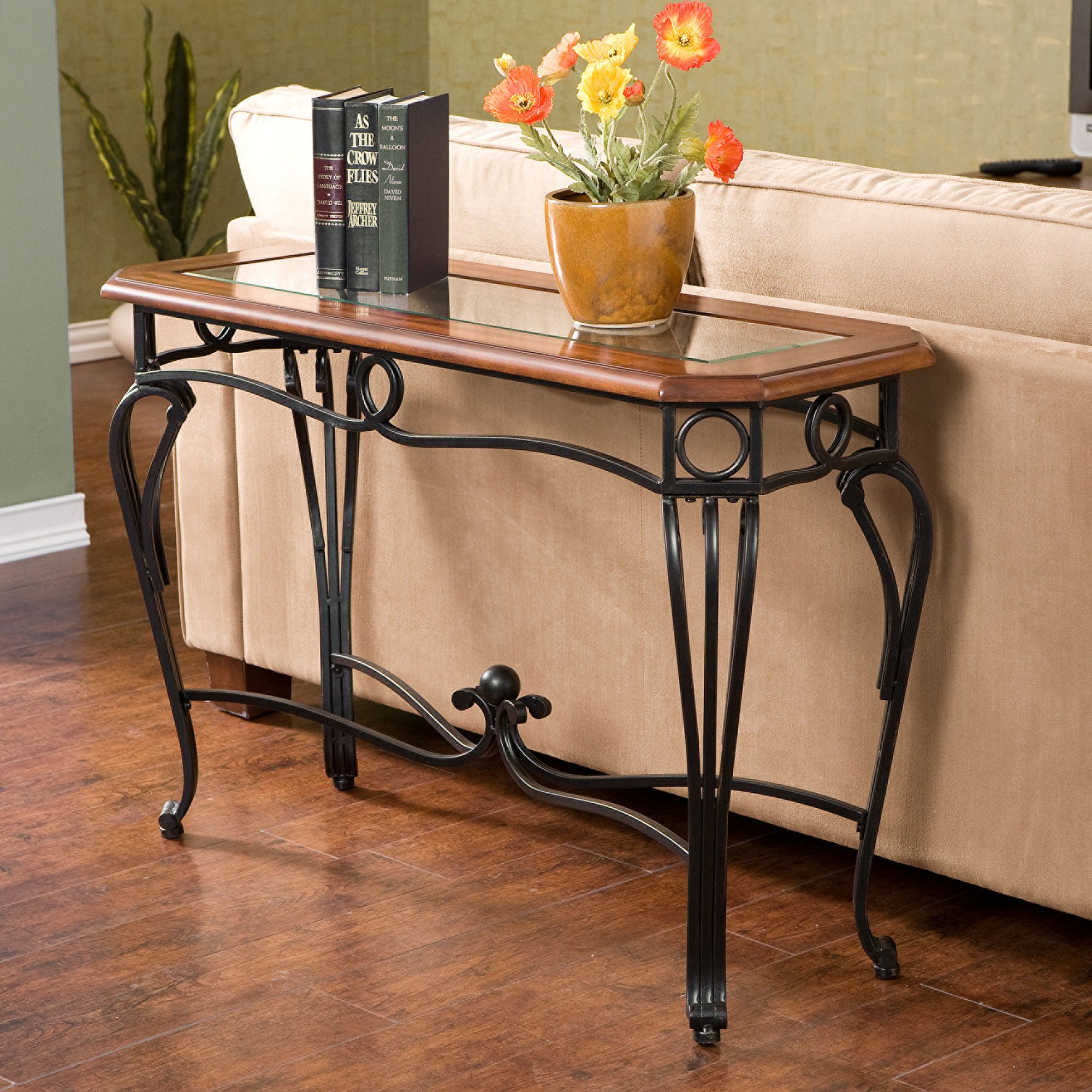 Southern Enterprises, Inc. Prentice Glass Top Living Room Sofa Table - Dark Cherry at Sears.com