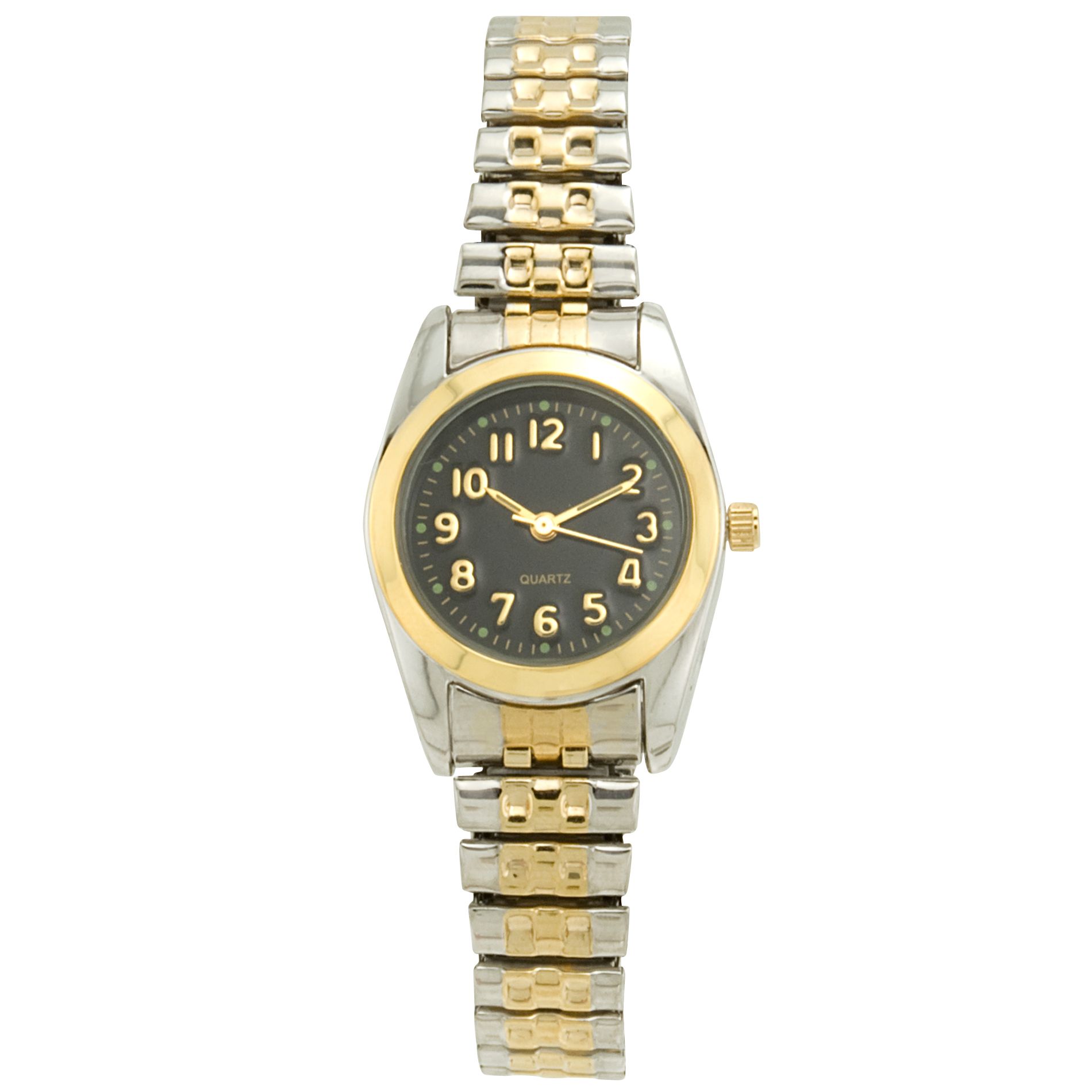 Ladies Watch with Round Two-tone Case, Black Dial and TT Expansion Band at Kmart.com