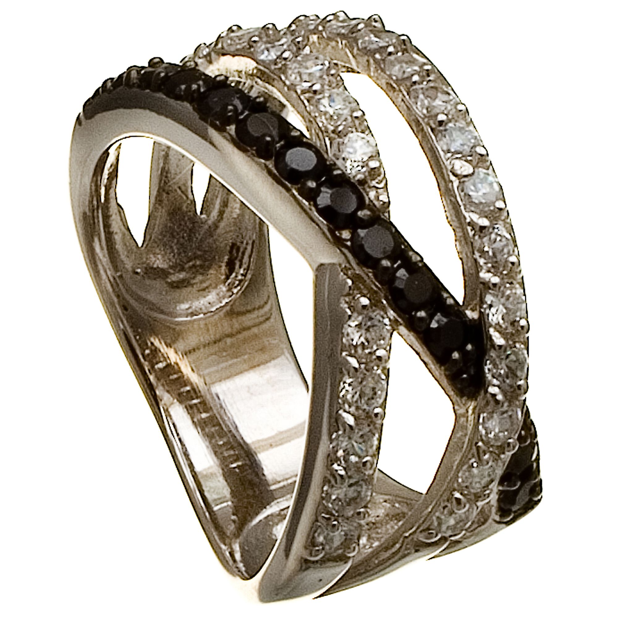 Sterling Silver Ring with Black and White Cubic Zirconia._in Size 8