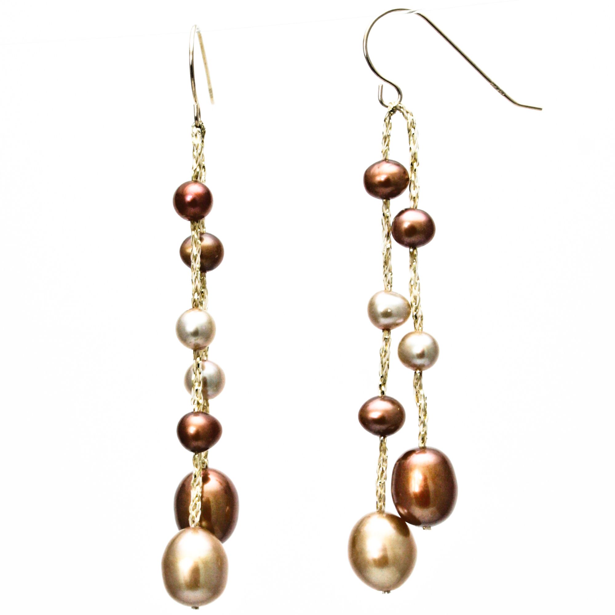 Chocolate and Mocha 7-7.5MM Cultured Freshwater Pearl Drop Earrings in 10K Yellow Gold at mygofer.com
