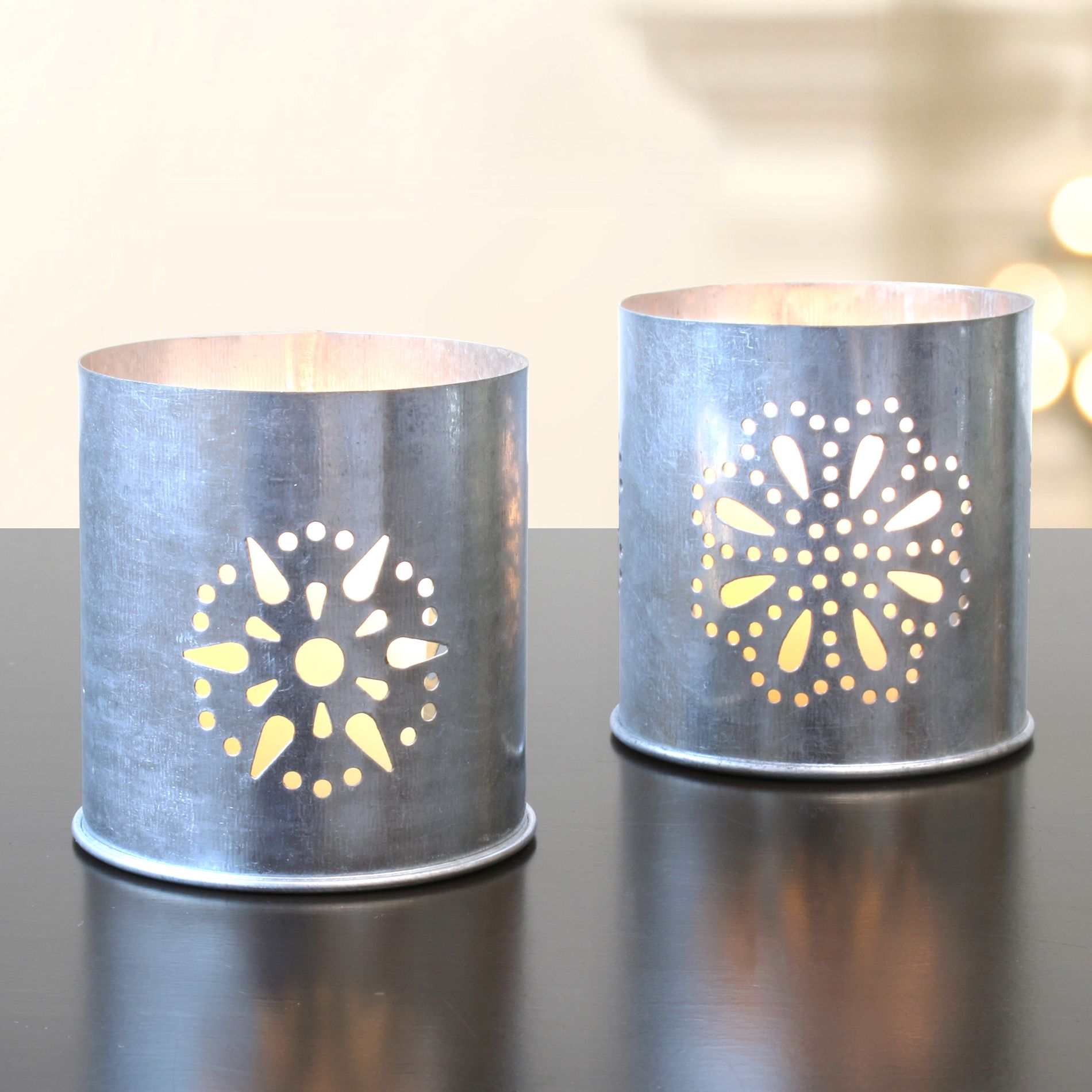 Country Living Punched Metal Round Votive Candle Holders