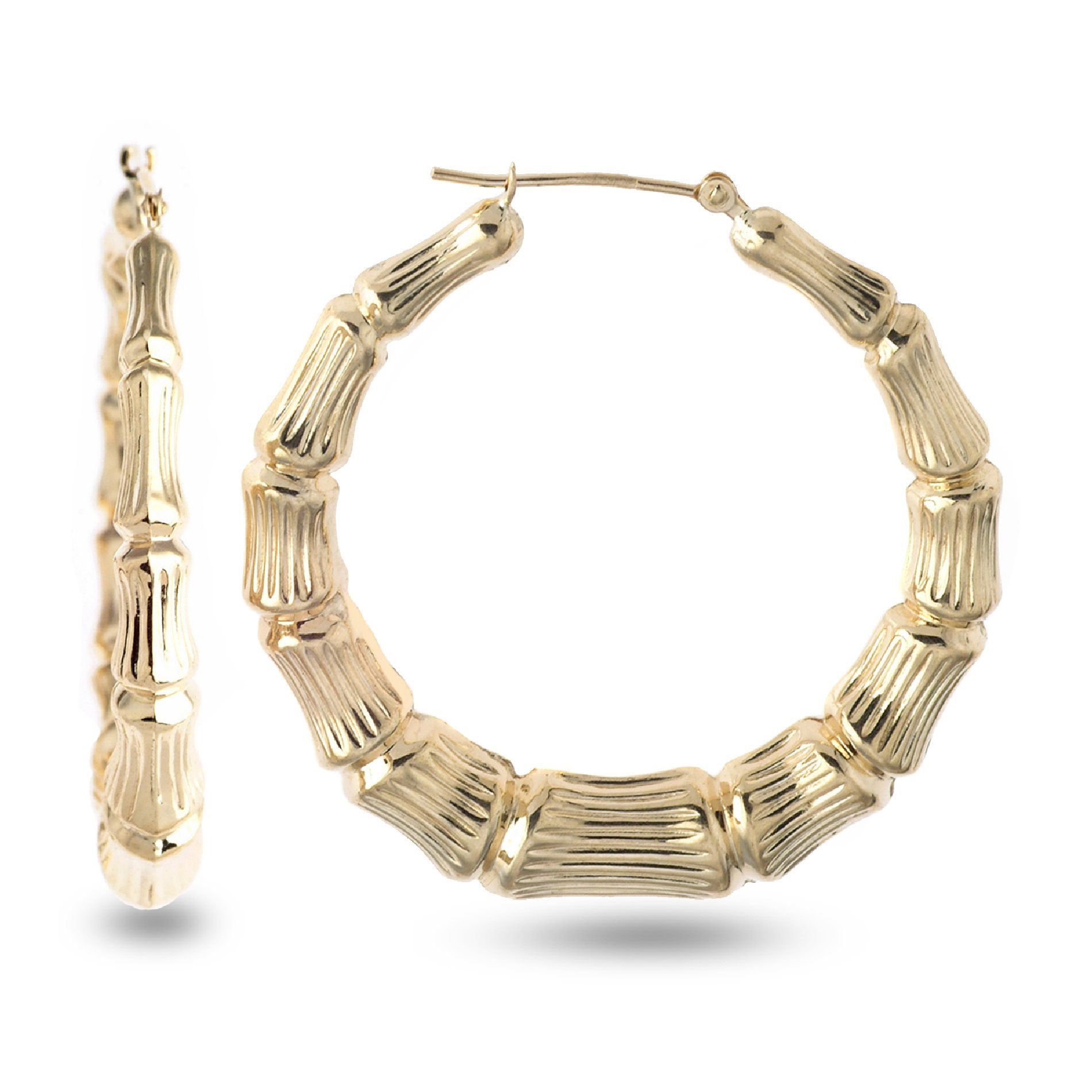10K Diamond Cut and Satin Bamboo Round Hoop Earrings at Kmart.com