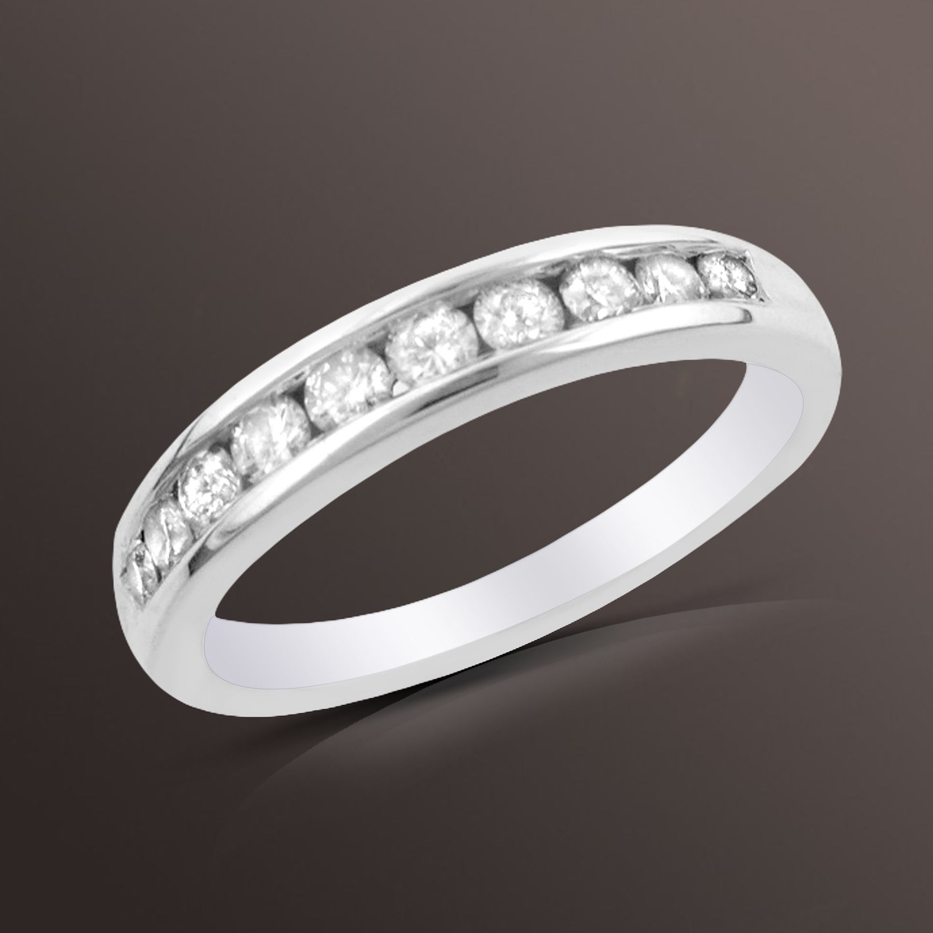 1/2 cttw Round Diamond Channel Band in 14K White Gold_in Size 7