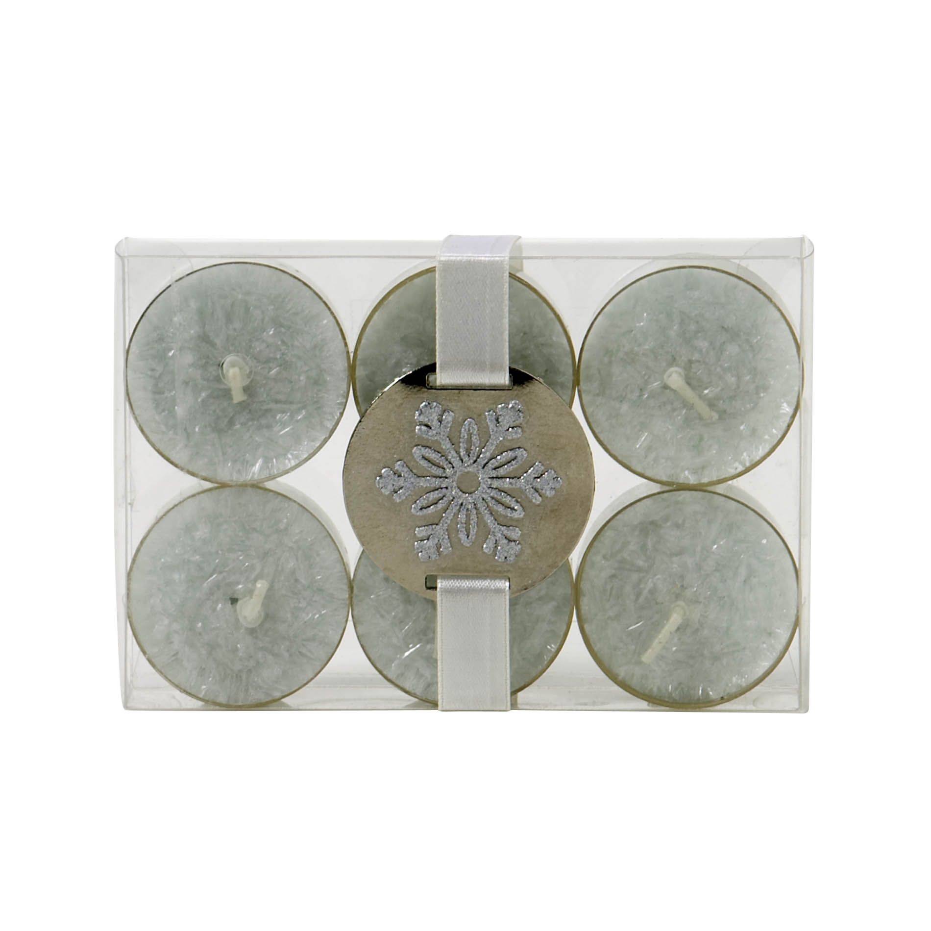 Crystalized Ice Blue Vanilla And Cinnamon Scented Tealight Candles  Set Of 6