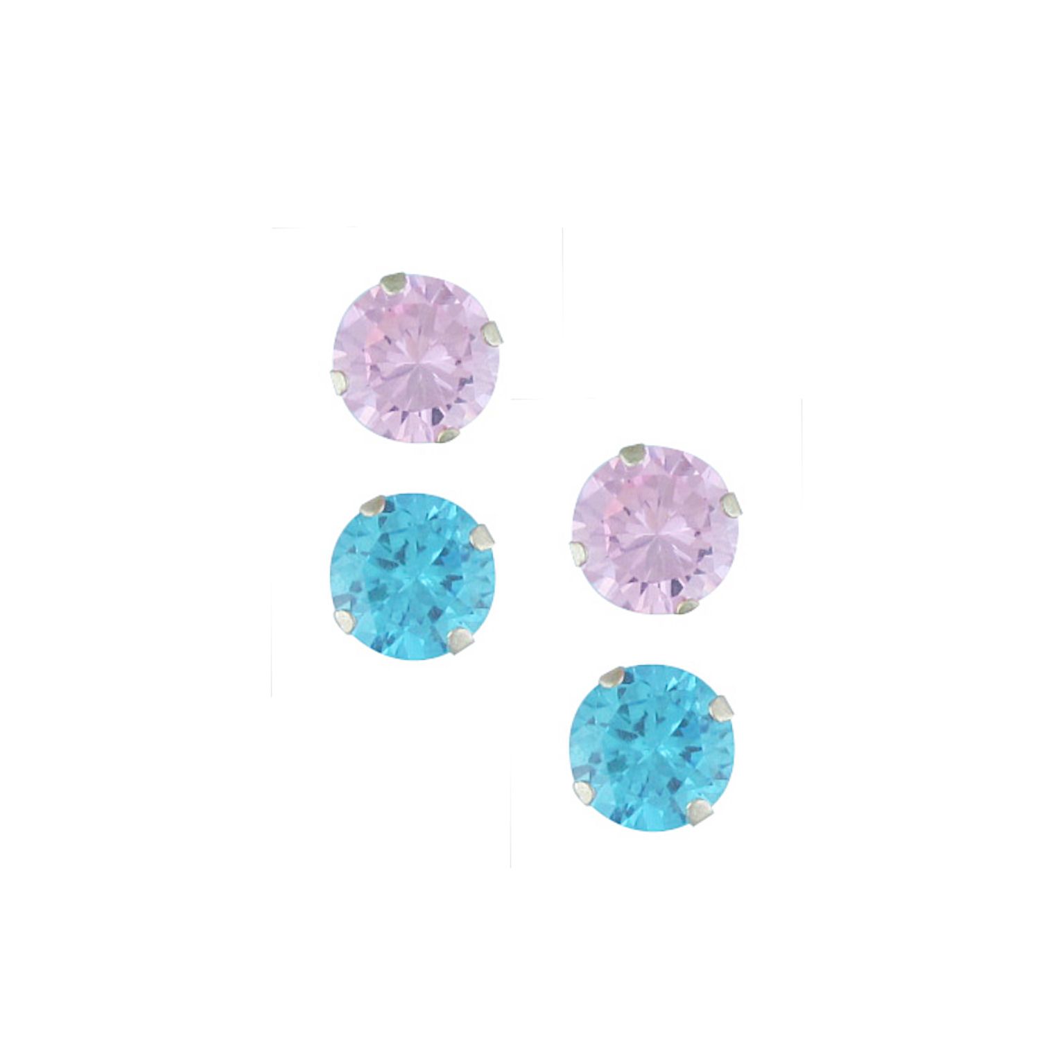 10KT Gold 6mm Pink & Blue Cubic Zirconia Stud Earring Set at Sears.com