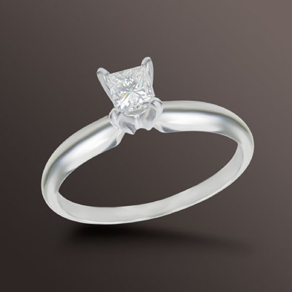 Princess Cut Diamond Solitaire Engagement Ring 14 K White Gold_in Size 7