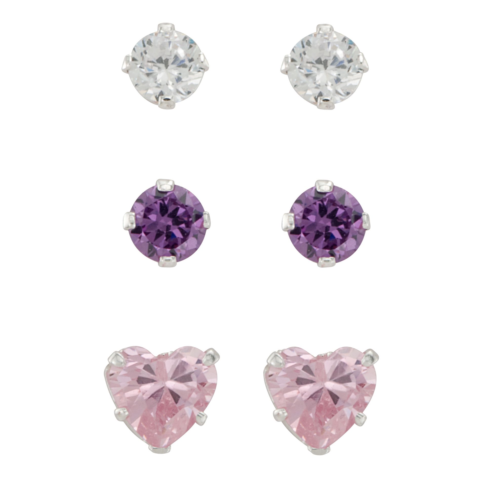 Girls 3-Pair Cubic Zirconia