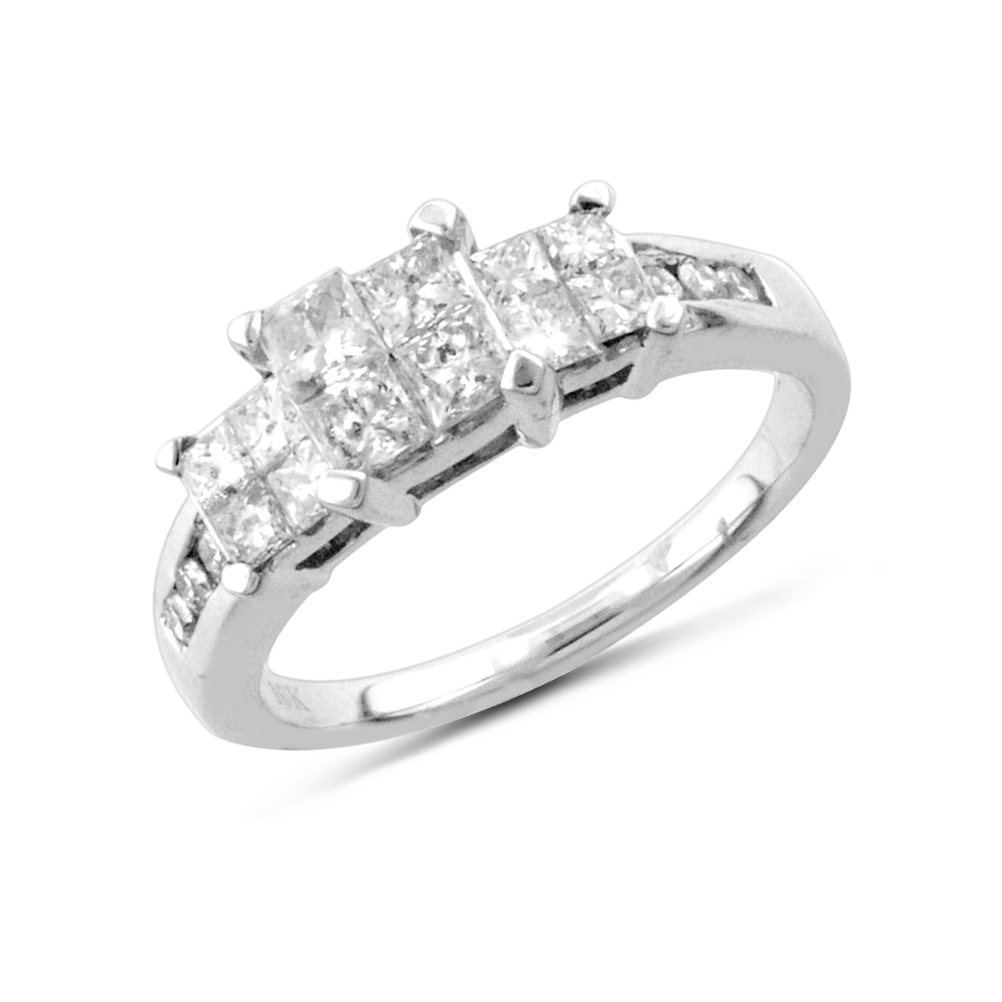 10K White Gold 1.00 cttw Princess and Round Diamond Bridal Ring