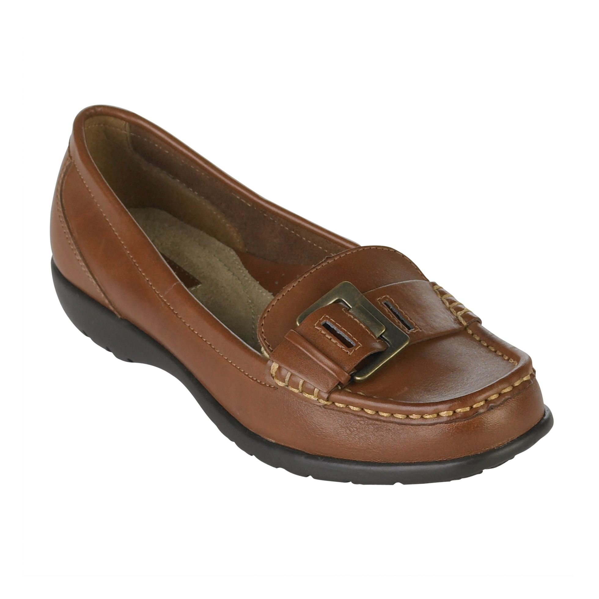Thom McAn Women's Gwyn Leather Buckle Moc Wide Width - Brown at mygofer.com
