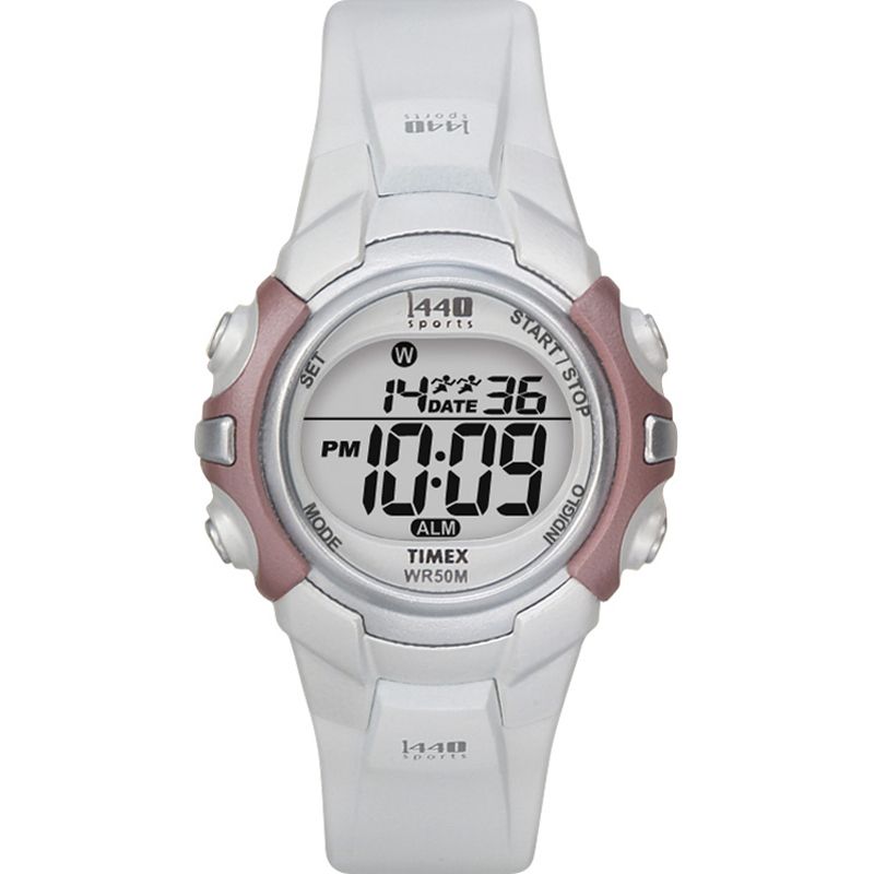 Timex Mens Calendar Day/Date Sport Watch w/Pink/White Case, White Dial and Resin Band at Kmart.com