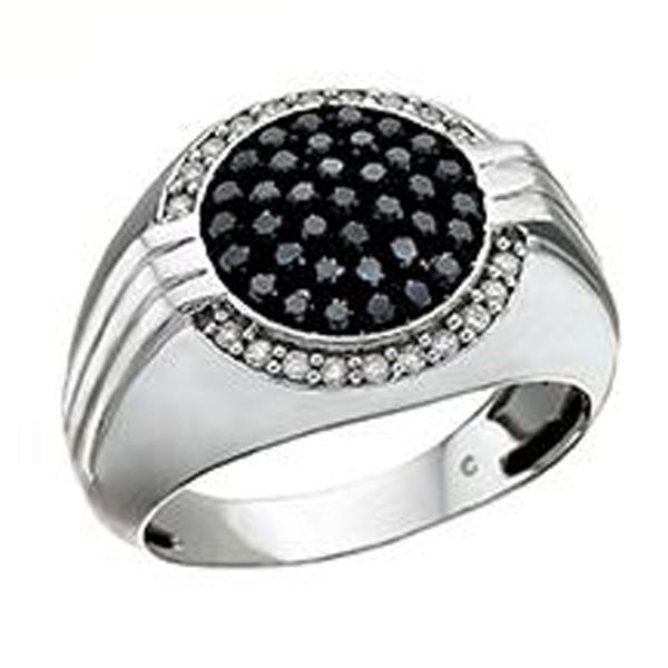 3/4 cttw Black and White Diamond Men&#39;s Ring in Sterling Silver