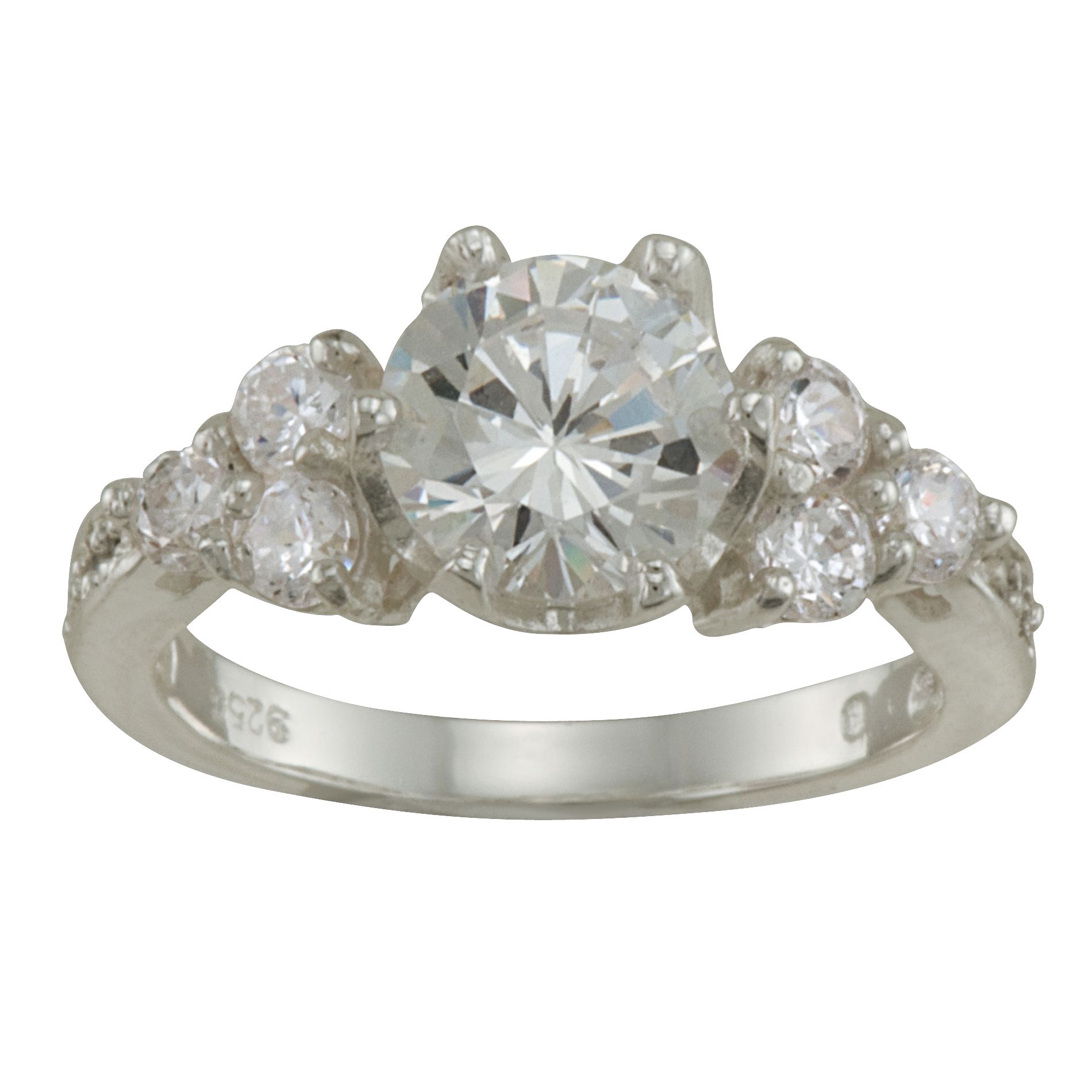 White Cubic Zirconia Round Solitaire and Side Stone Ring in Sterling Silver at Kmart.com