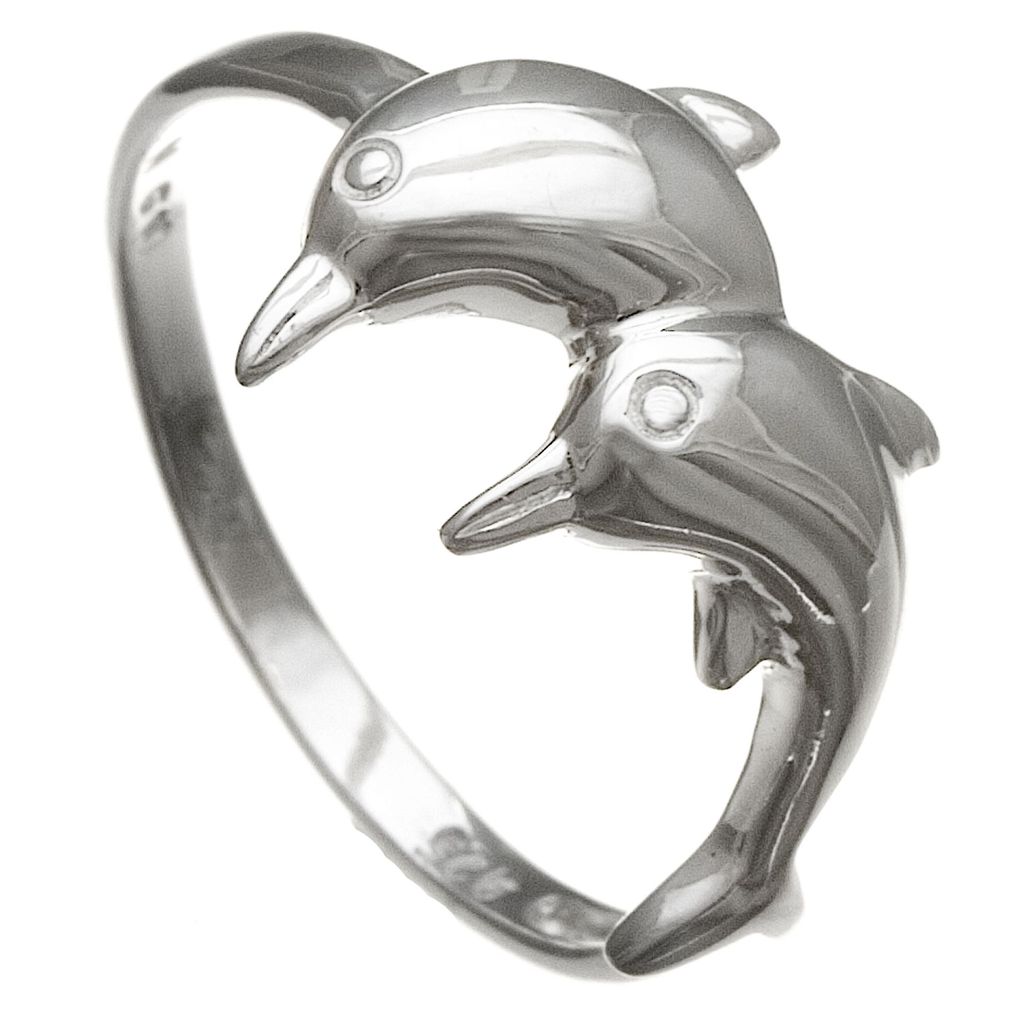Silver Earth Double Dolphin Ring in Sterling Silver at mygofer.com