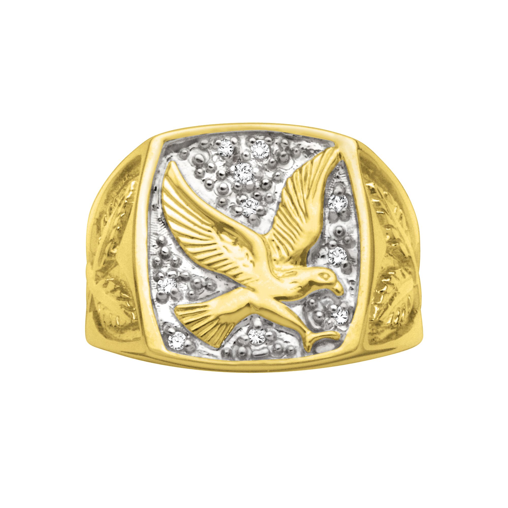 18K Gold Over Sterling Silver 1/12 cttw Diamond Eagle Ring