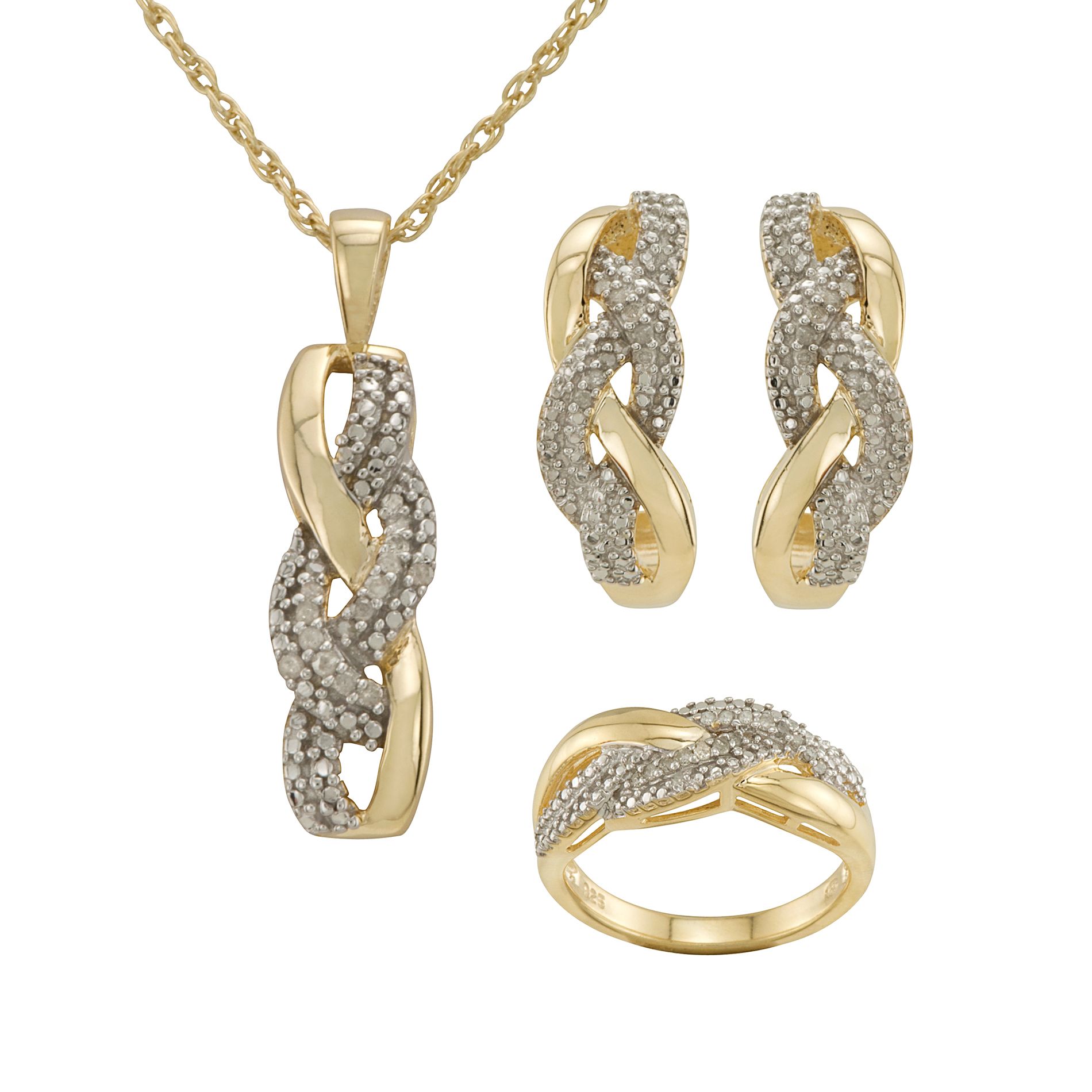 1/4 cttw Diamond 3-Piece Twist Set in 14K Gold Over Sterling Silv at Kmart.com