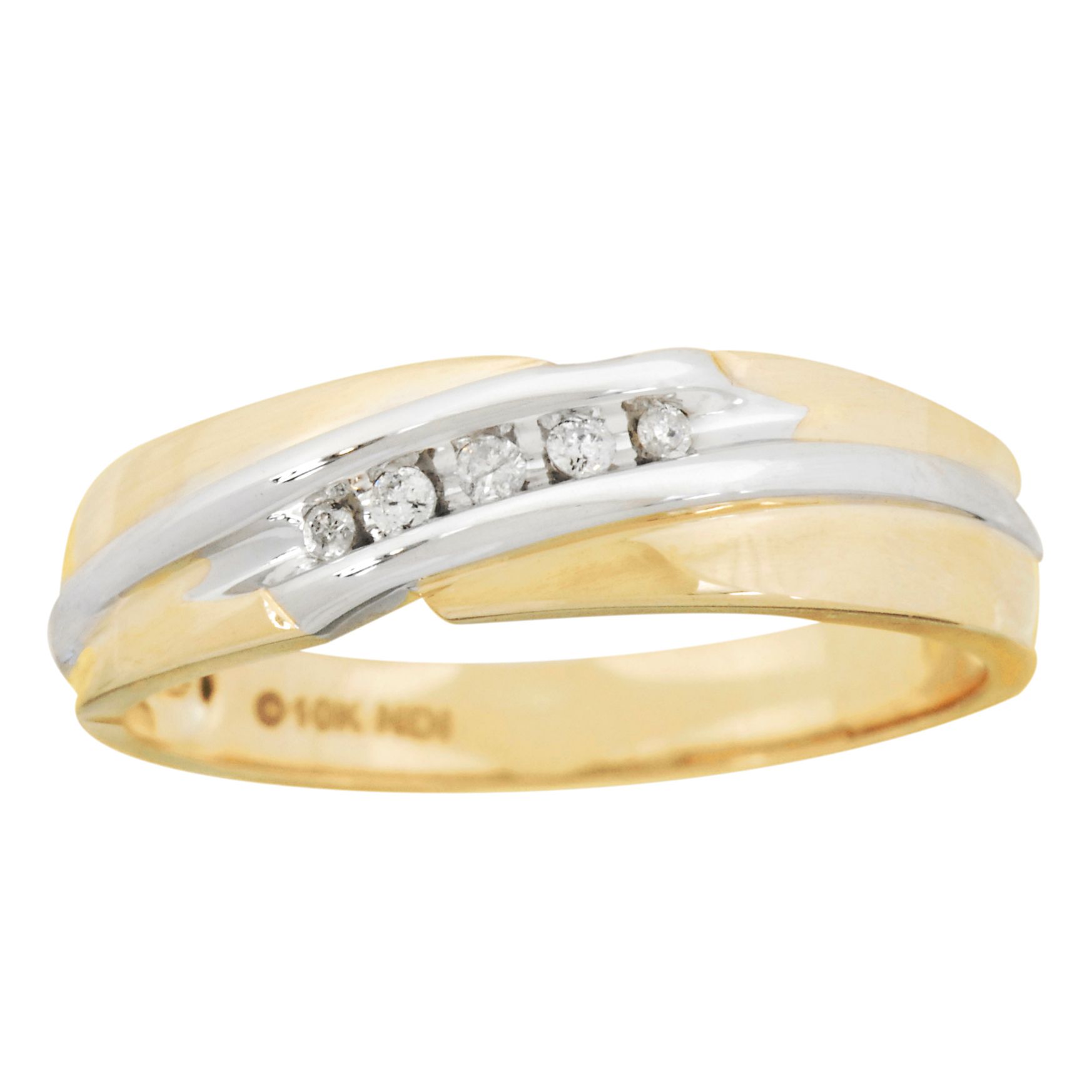 10k Two-tone Gold Mens Wedding Ring with Diamond Accents