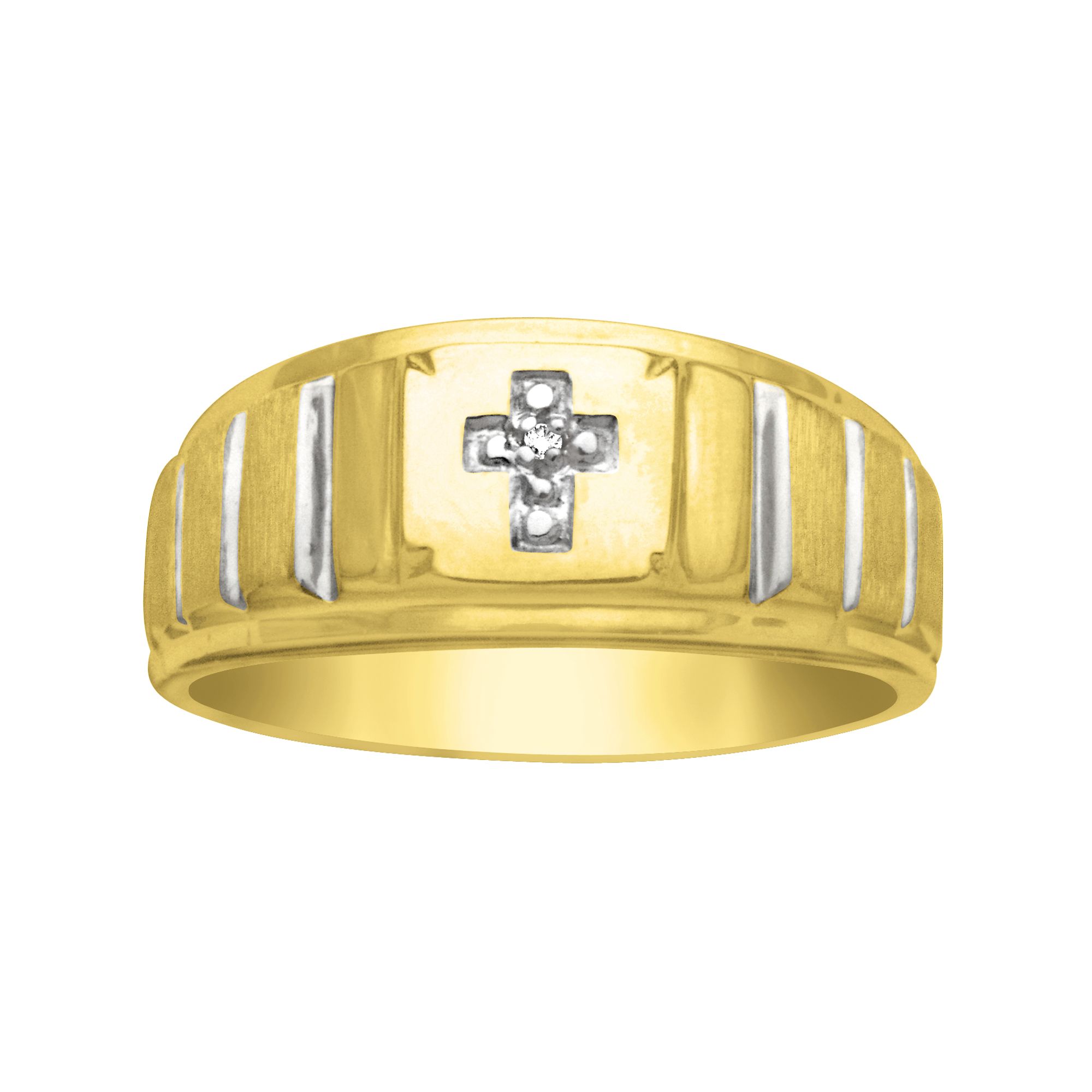 Mens Diamond Accent Cross Ring in 18K Gold Over Sterling Silver