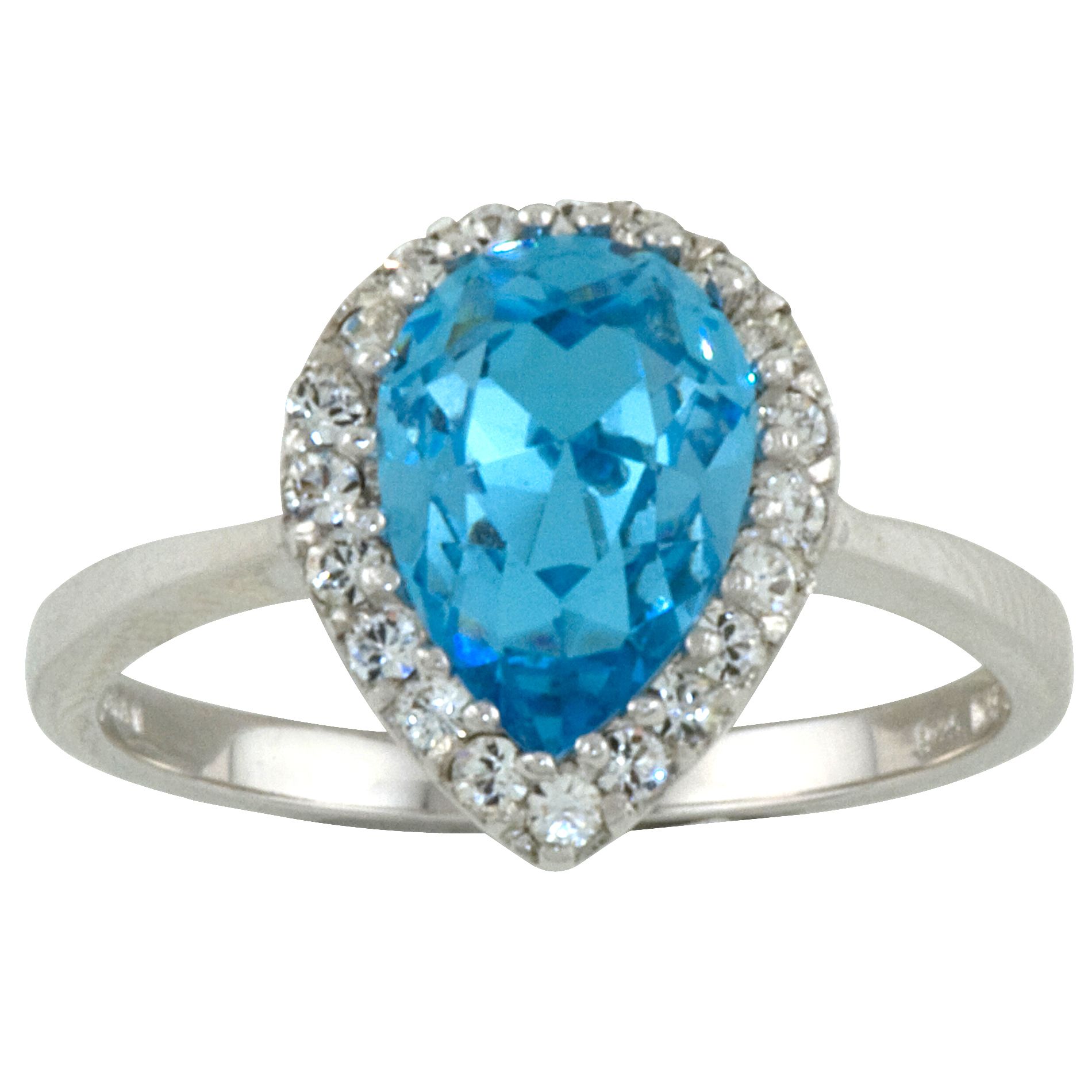 Aquamarine Pear-shaped Swarovski Crystal Ring in Rhodium over SS_in Size 8