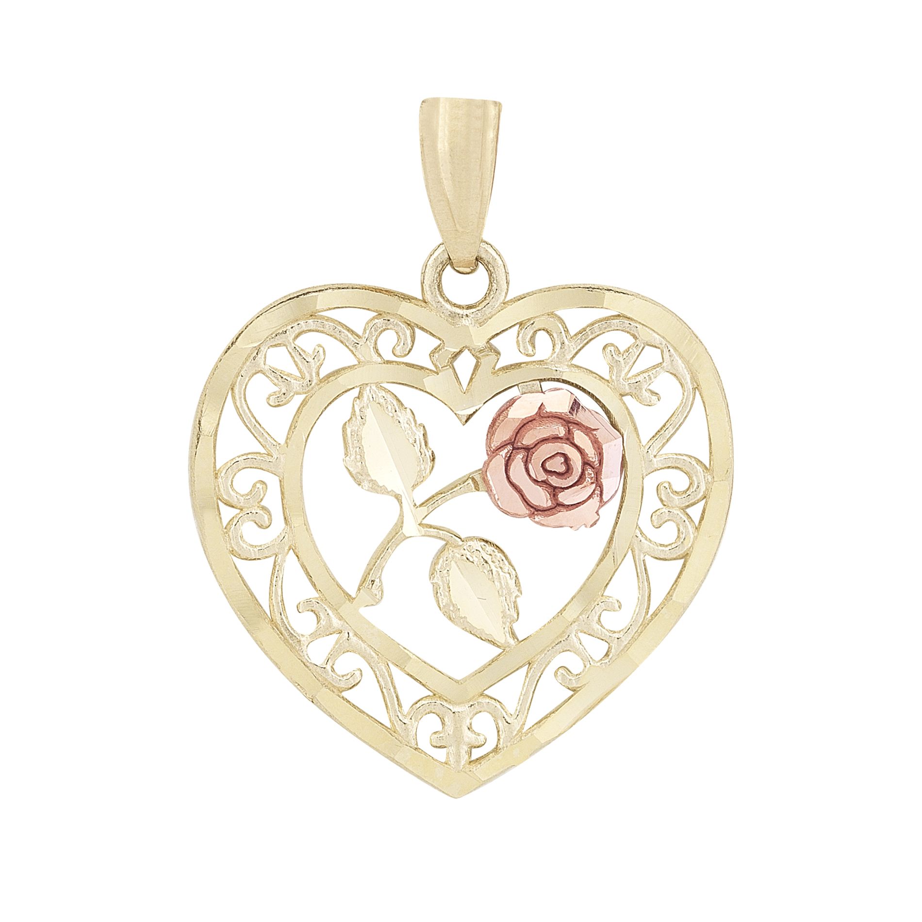 10K Yellow Gold With Pink Rose Filigree Heart Charm at Kmart.com