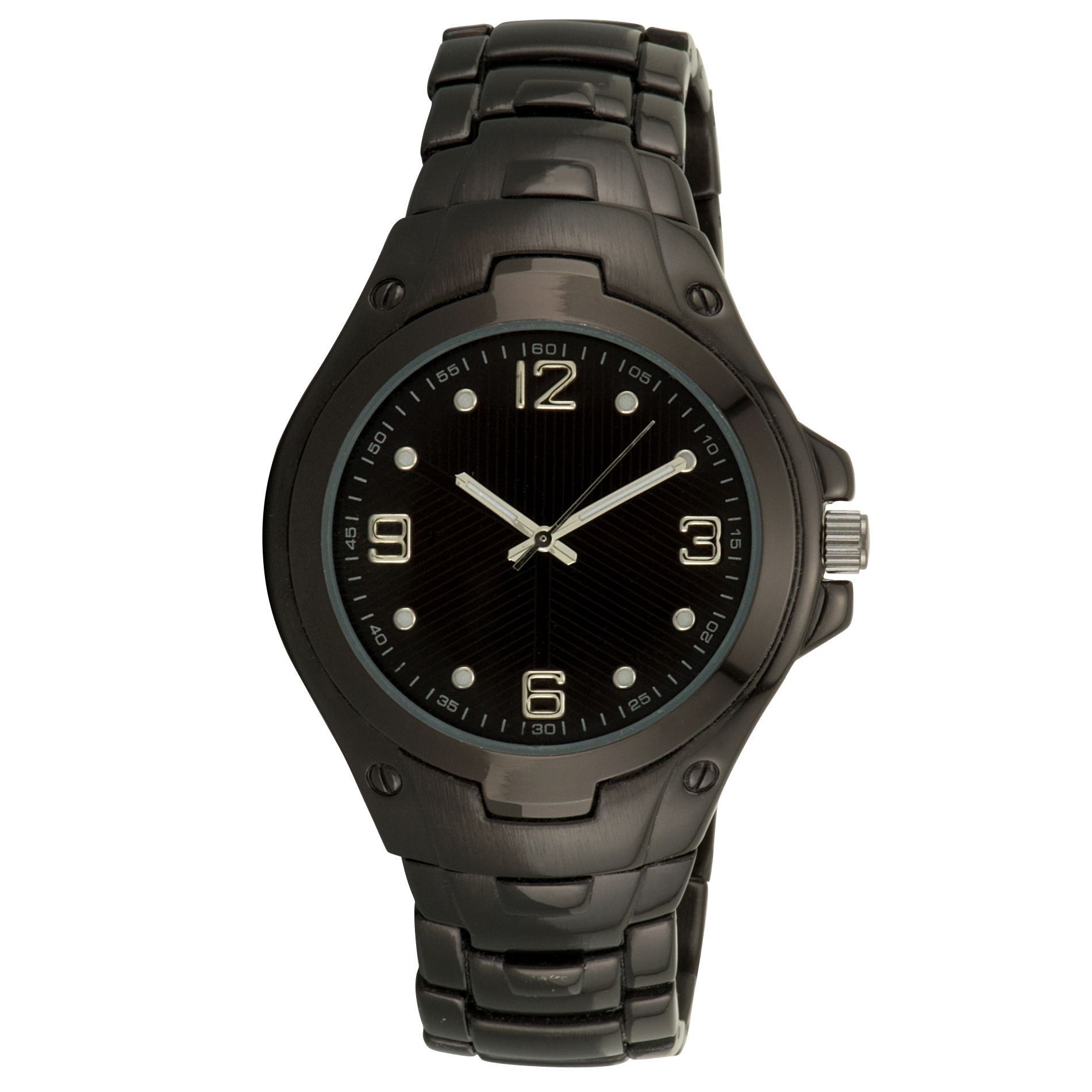 Mens Watch with Round Gunmetal Case, Luminous Black Dial and Expansion Band                                                      at mygofer.com