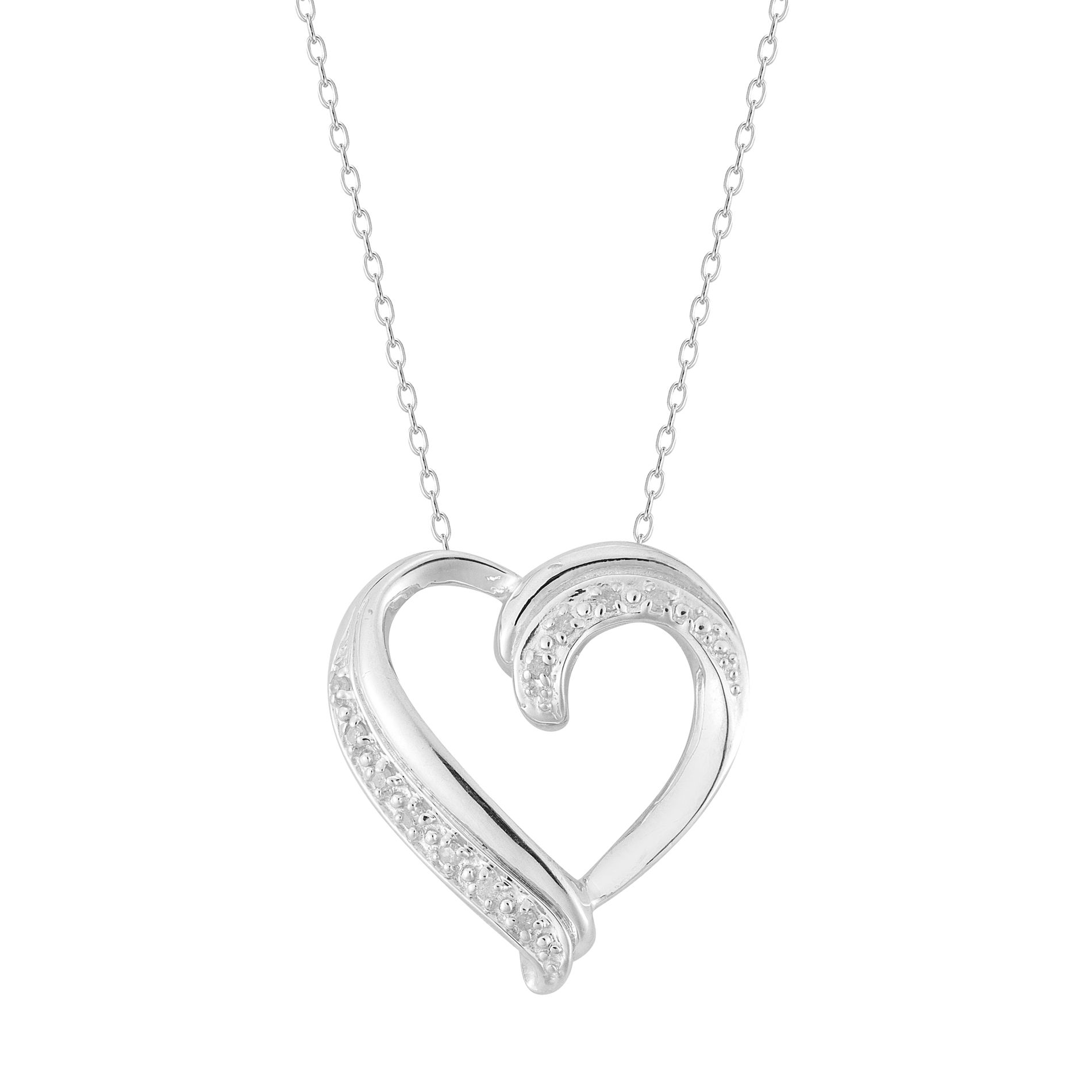 Sterling Silver 1/10Cttw Diamond Heart Pendant