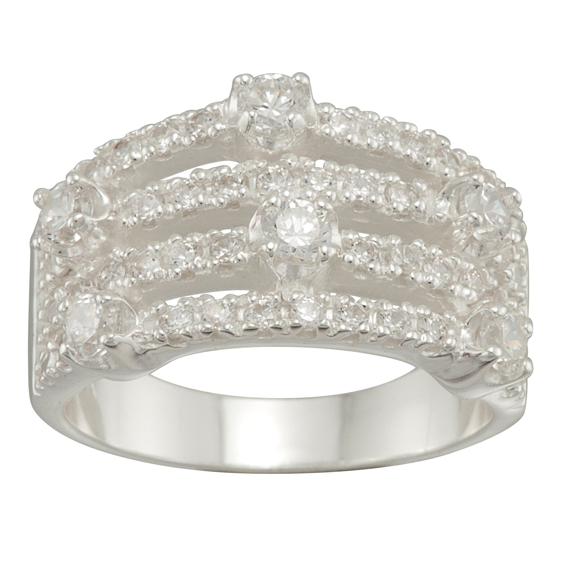 Cubic Zirconia Sterling Silver Cocktail Ring Band
