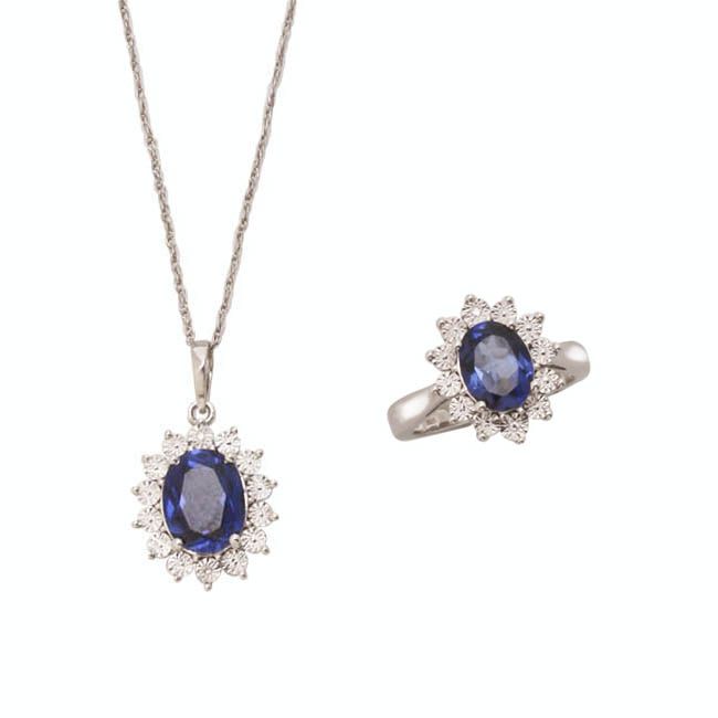 Diamond Accent and Lab Created Sapphire Ring and Pendant Set in Sterling Silver