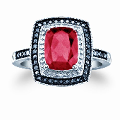 Lab Created Ruby With Black And White Diamond Accent Ring In Sterling Silver