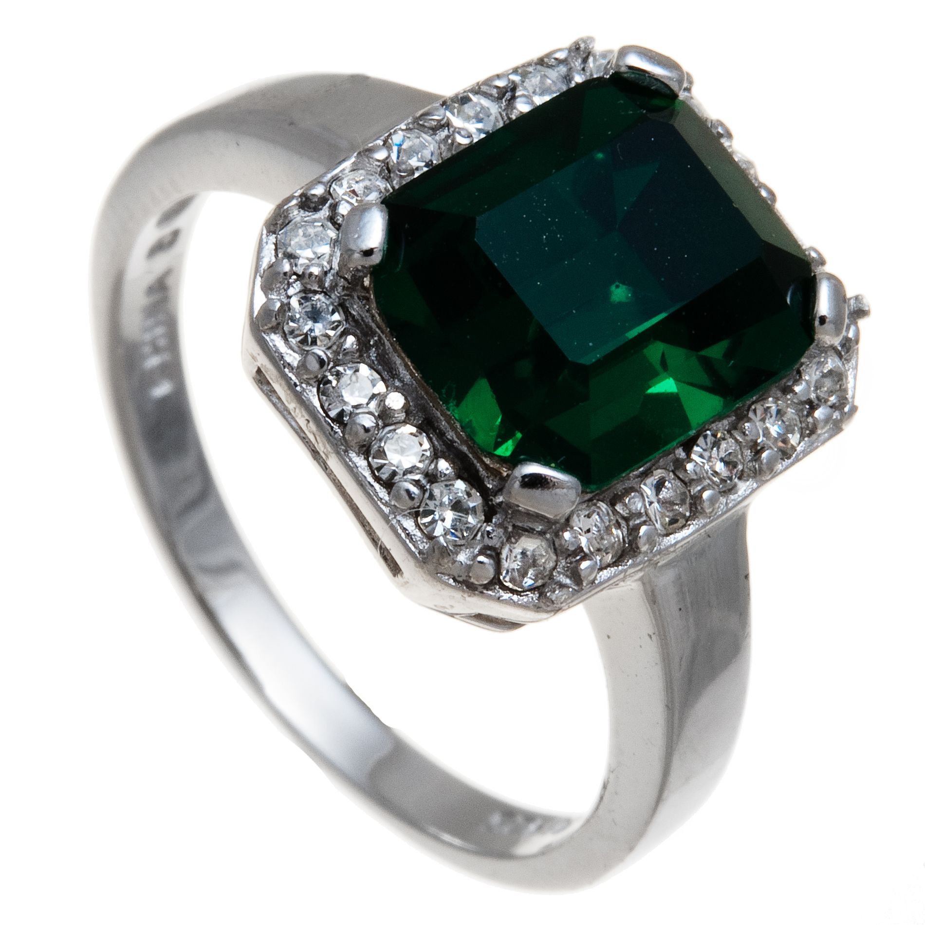 Green Crystal Sterling Silver Ring