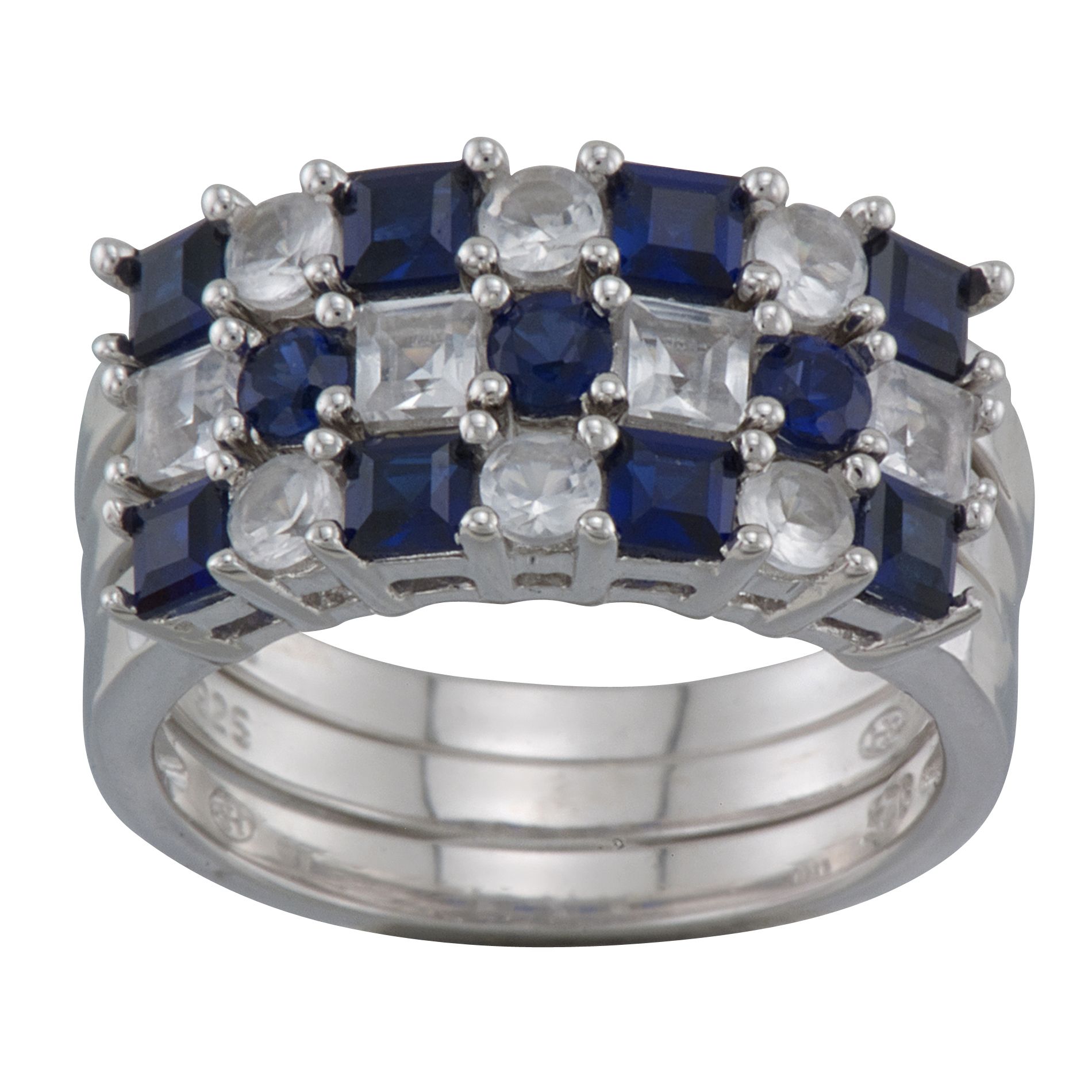 Set of 3 Lab Created Blue and White Sapphire Stackable Rings in Sterling Silver