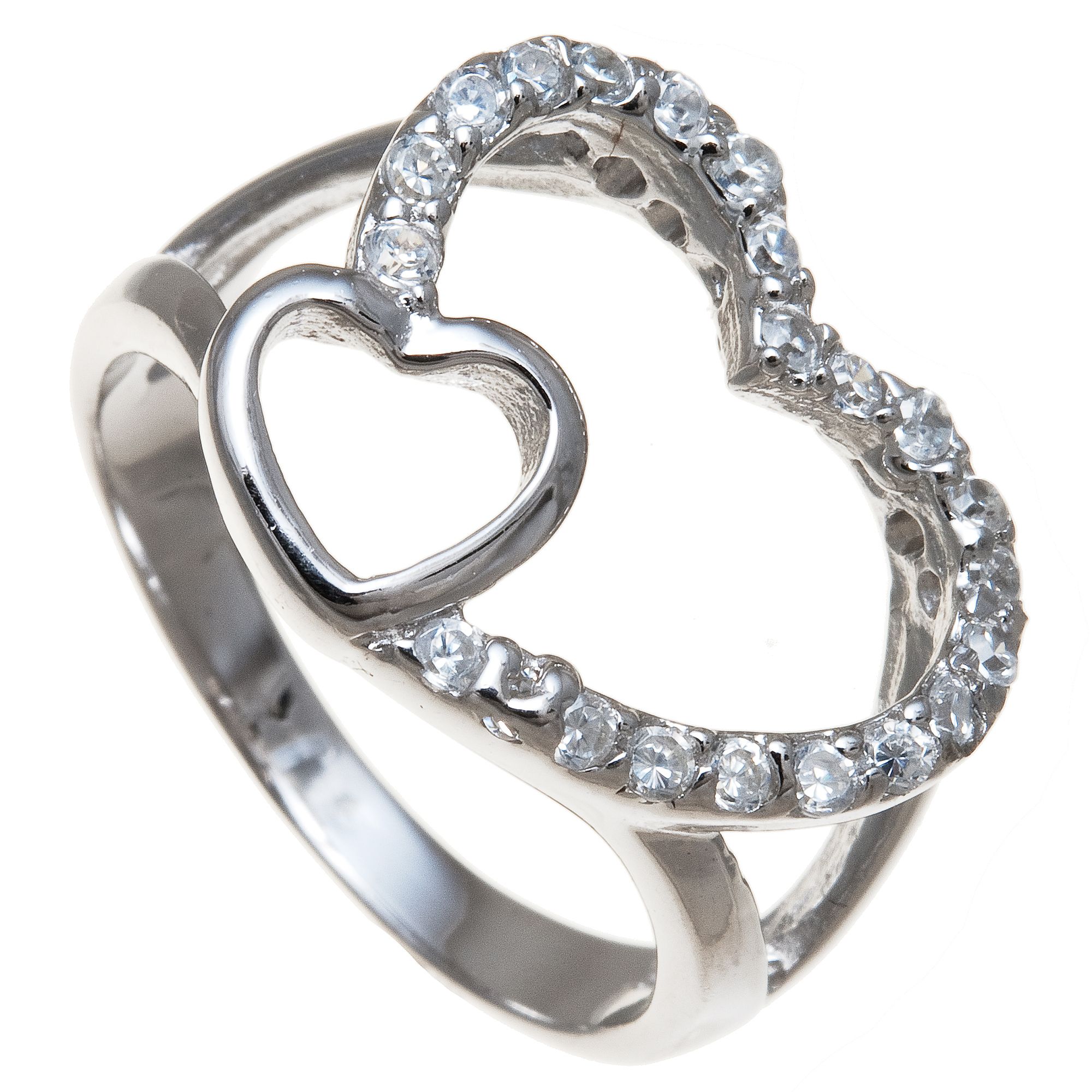Double Heart CZ Sterling Silver Ring