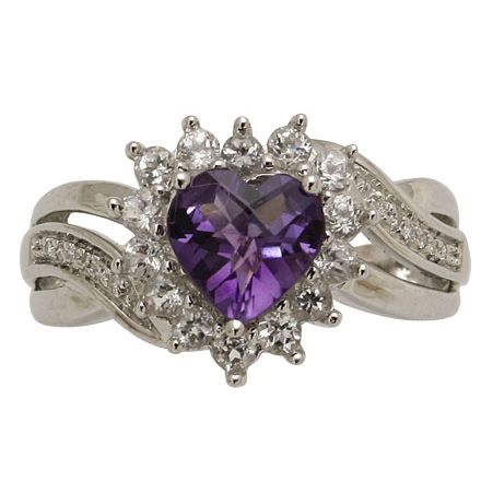 Amethyst and Lab Created White Sapphire Heart Ring