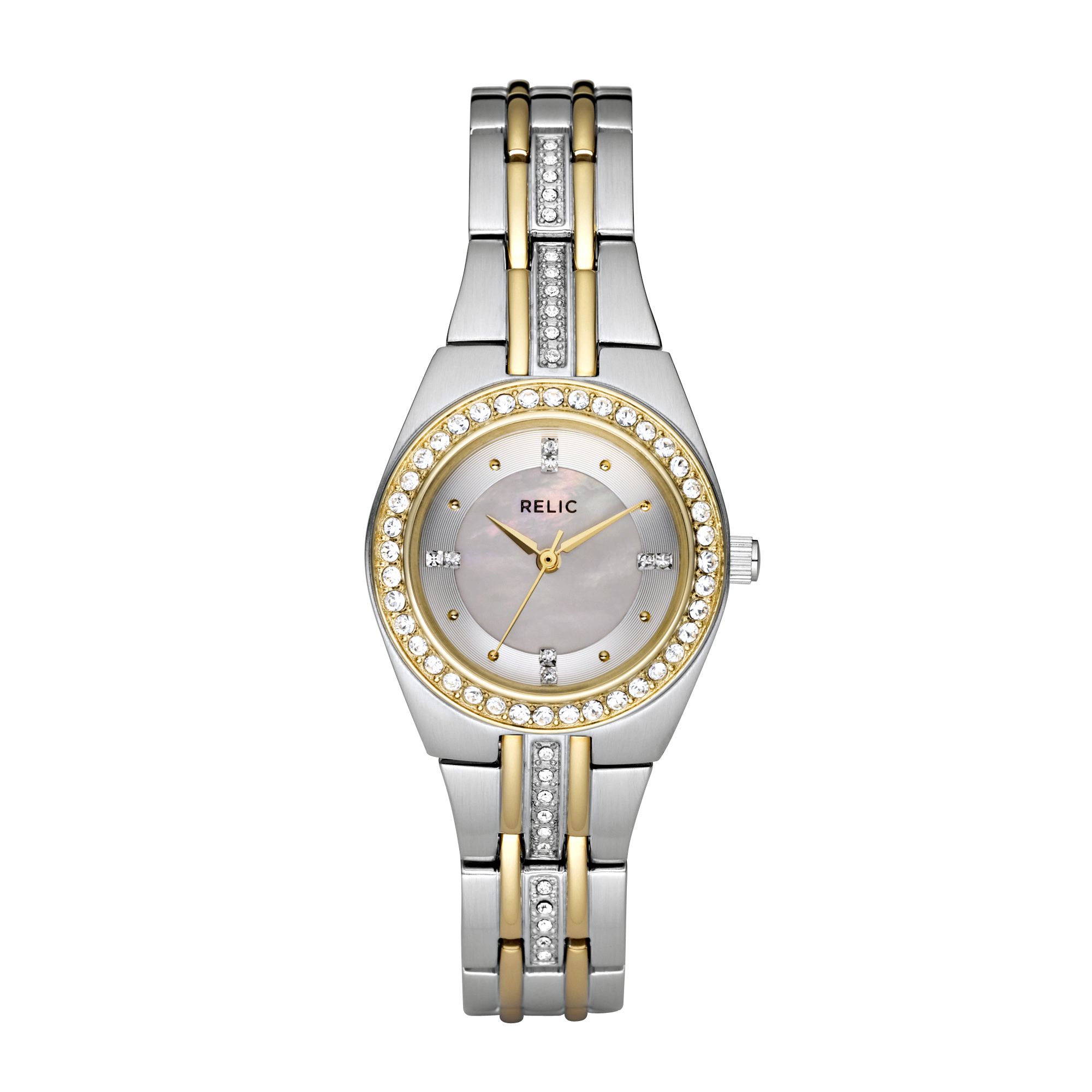 Relic Ladies Watch w/Crystal Accents, Round GT Case, White Dial and TT Expansion Band at Sears.com