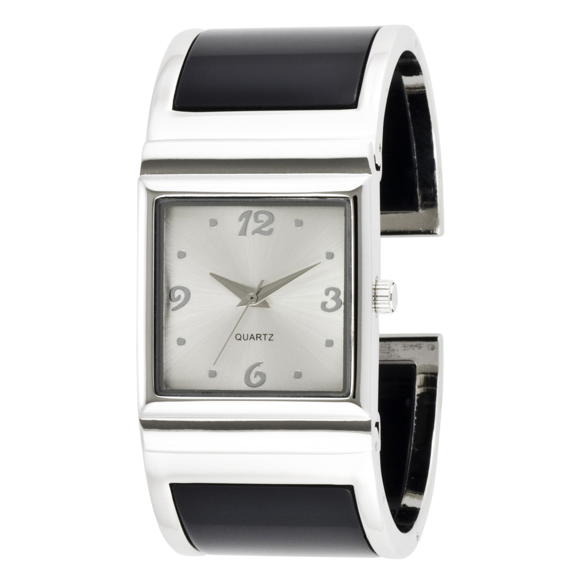Ladies Dress Watch w/Square ST Case, White Dial and ST/Black Bangle Band at Sears.com