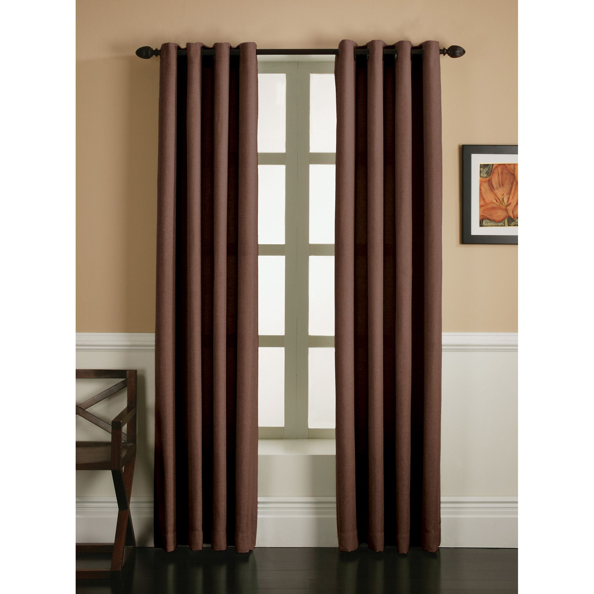 Faux Linen Panel W/ Grommets Brown