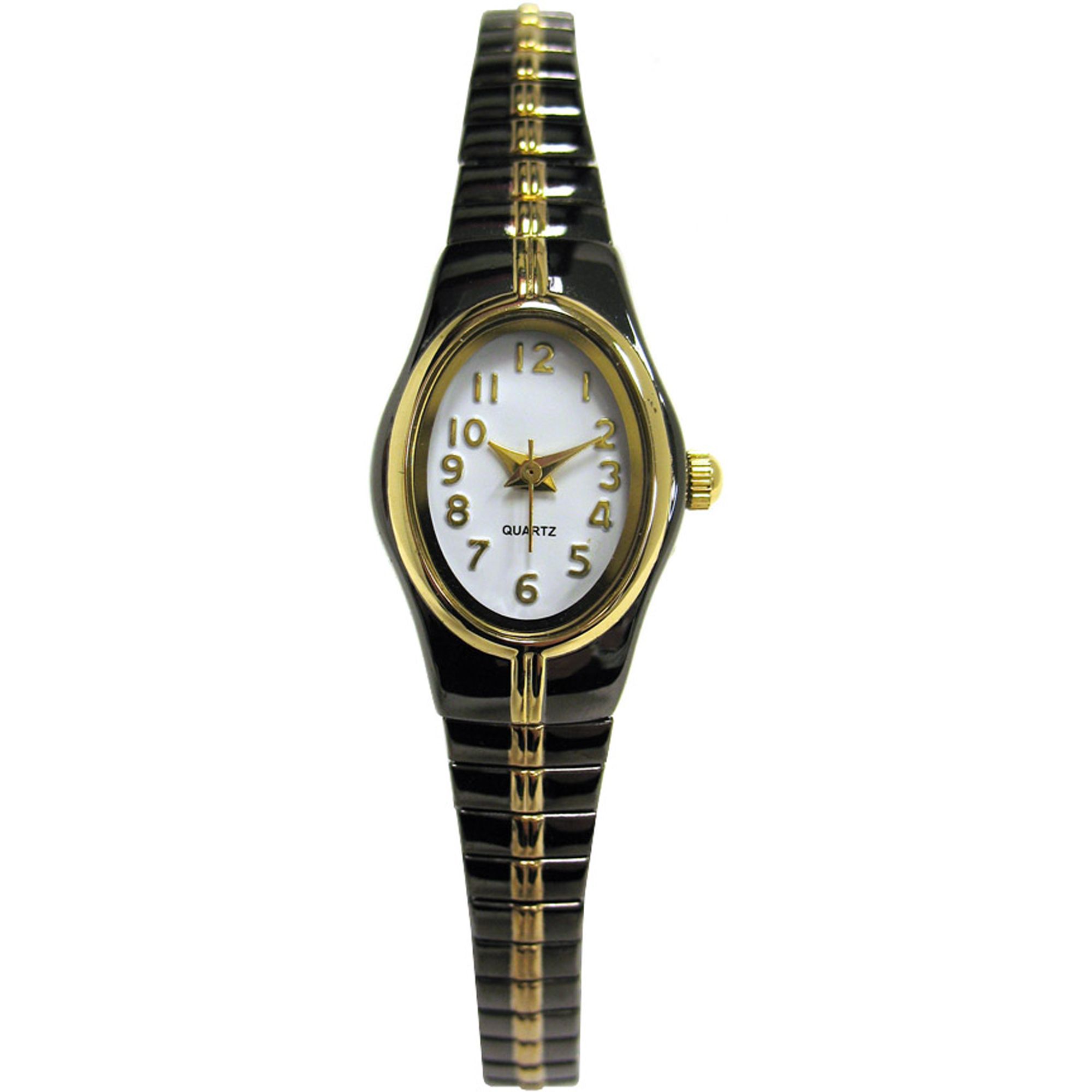 Ladies Watch w/Goldtone Oval Case, White Dial and TwoTone Expansion