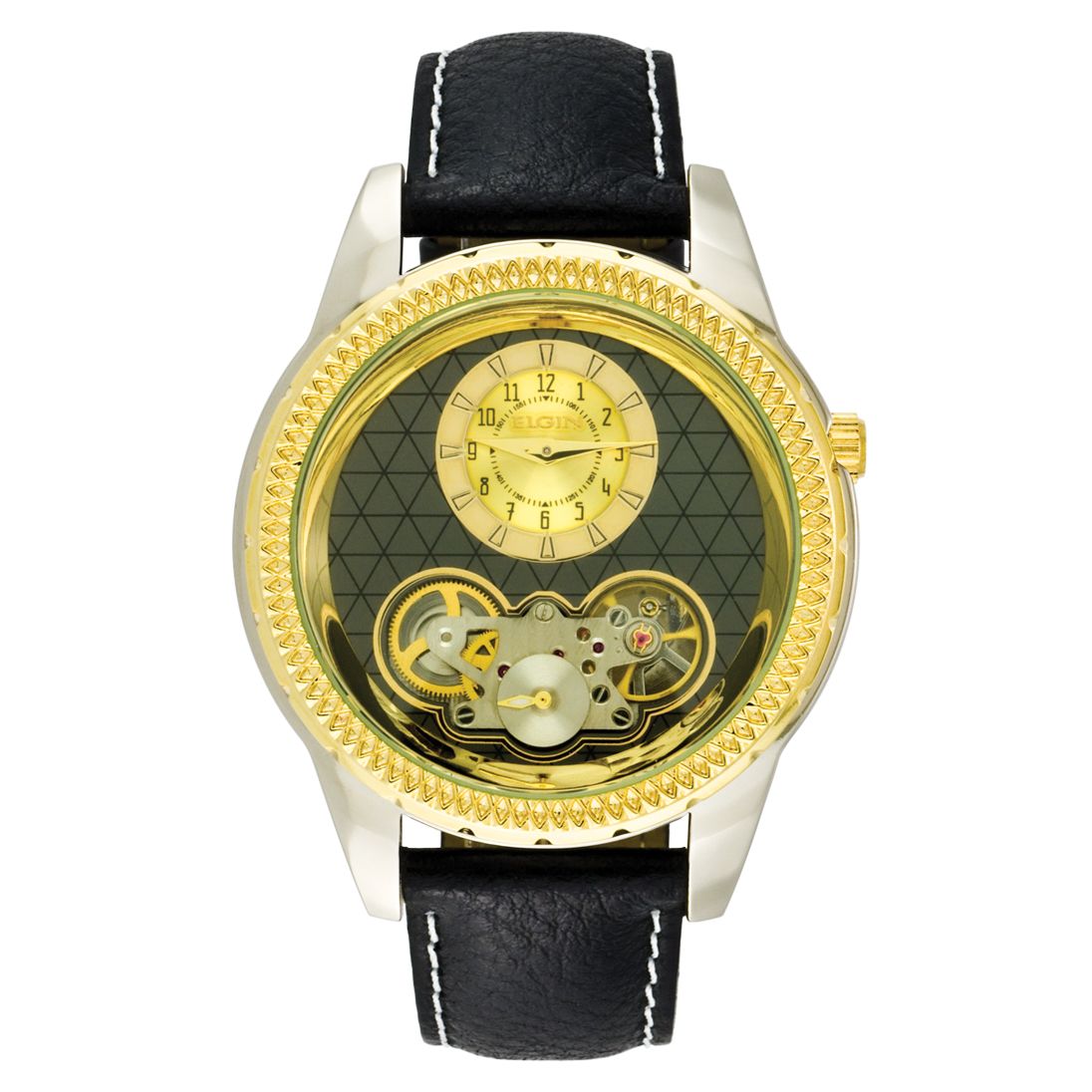 Elgin Mens Watch w/TT Round Case, Diamond Cut Black Dial and Black Band at Sears.com