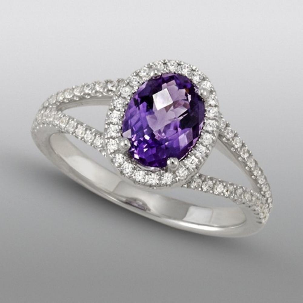 Amethyst Ring with Simulated Diamonds