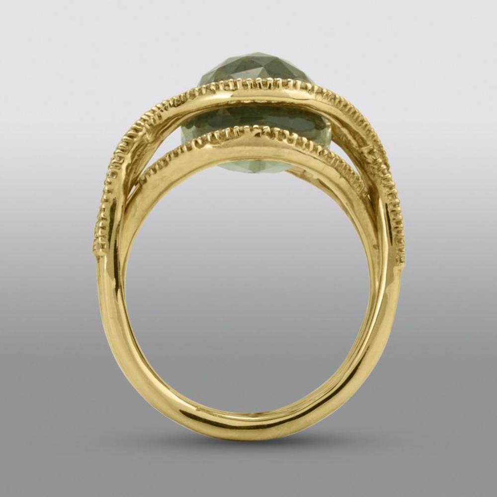 Green Quartz Ring with Simulated Diamonds
