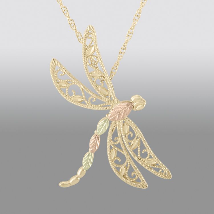 Black Hills Gold Tricolor 10K Gold Dragonfly Pendant at mygofer.com