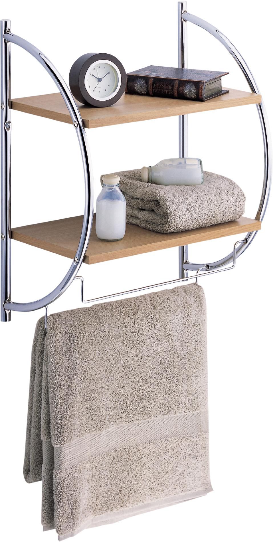 2 Tier Wood Mounting Shelf W/ Towel Bars